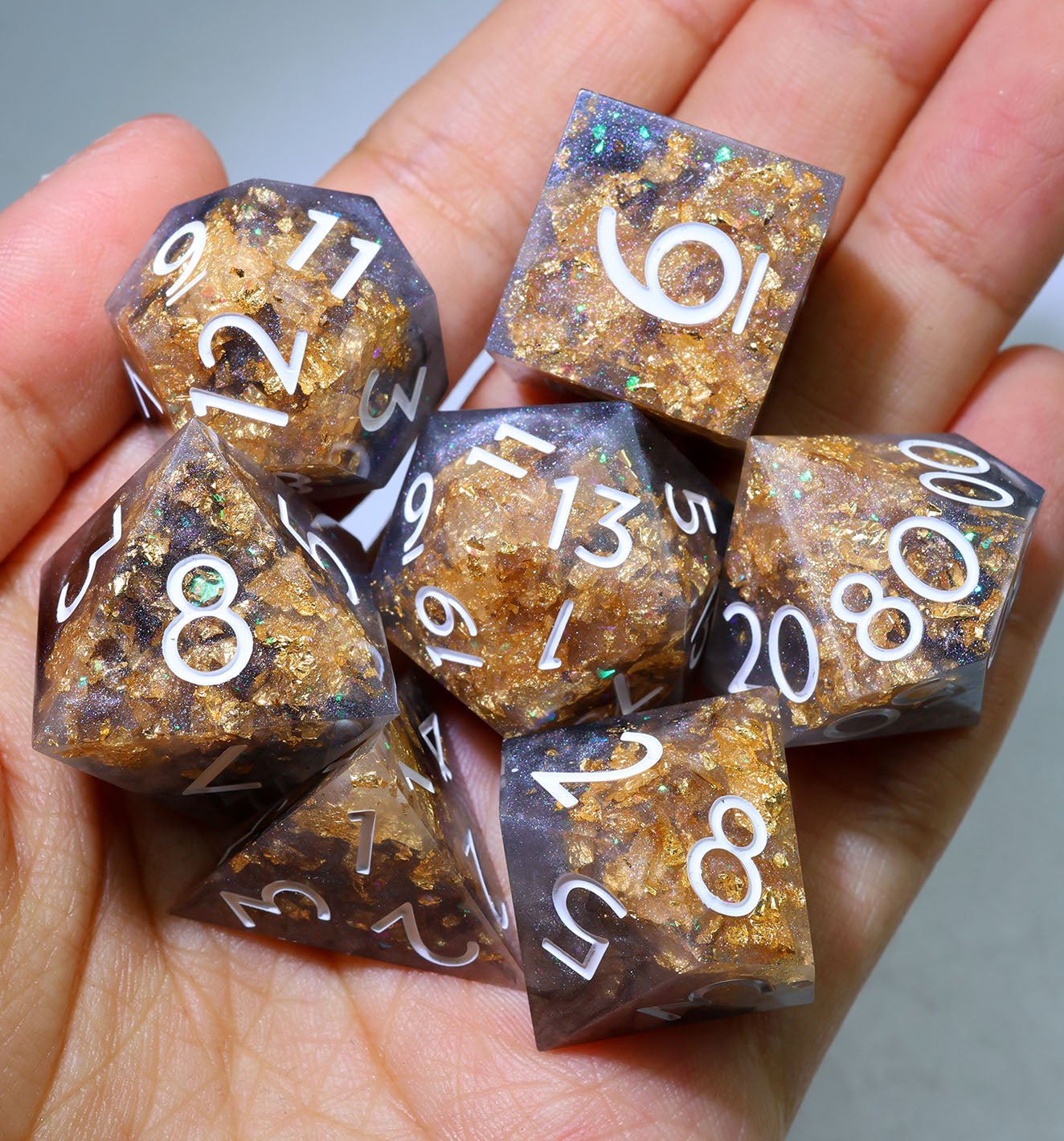 Marble Monarch - 7 Piece Polyhedral Dice Set - EBONWOOD