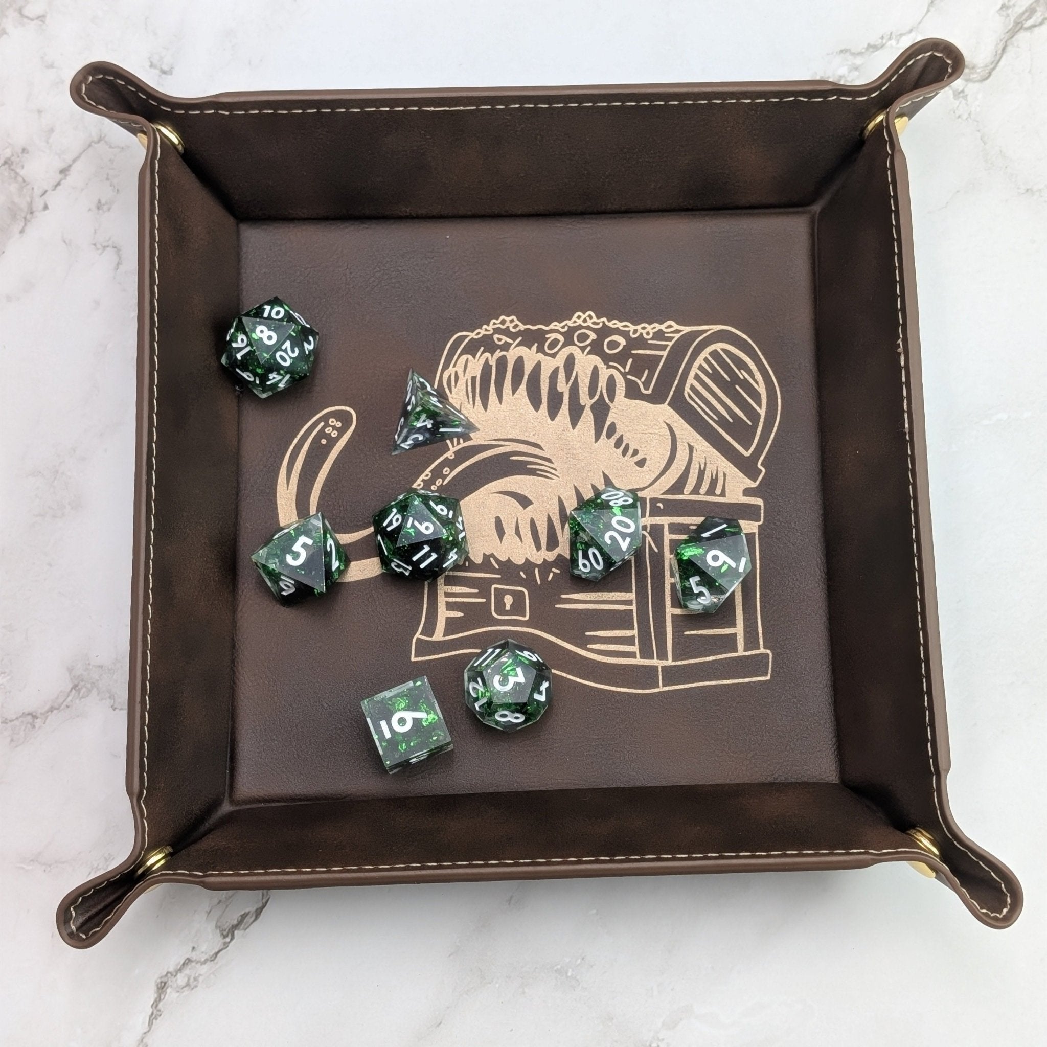 Mimic Dice Tray - Vegan Leather DnD Dice Rolling Tray - EBONWOOD
