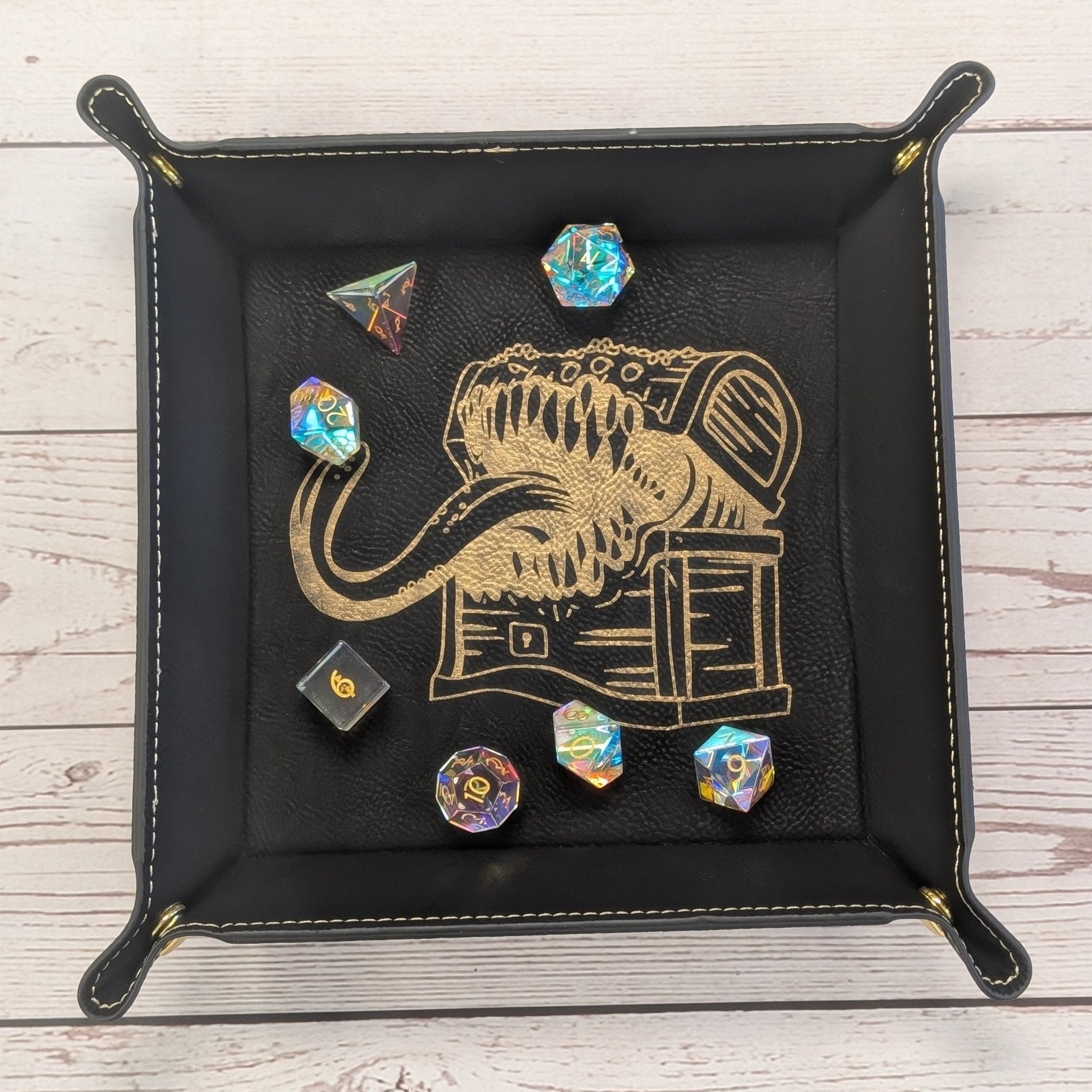 Mimic Dice Tray - Vegan Leather DnD Dice Rolling Tray - EBONWOOD