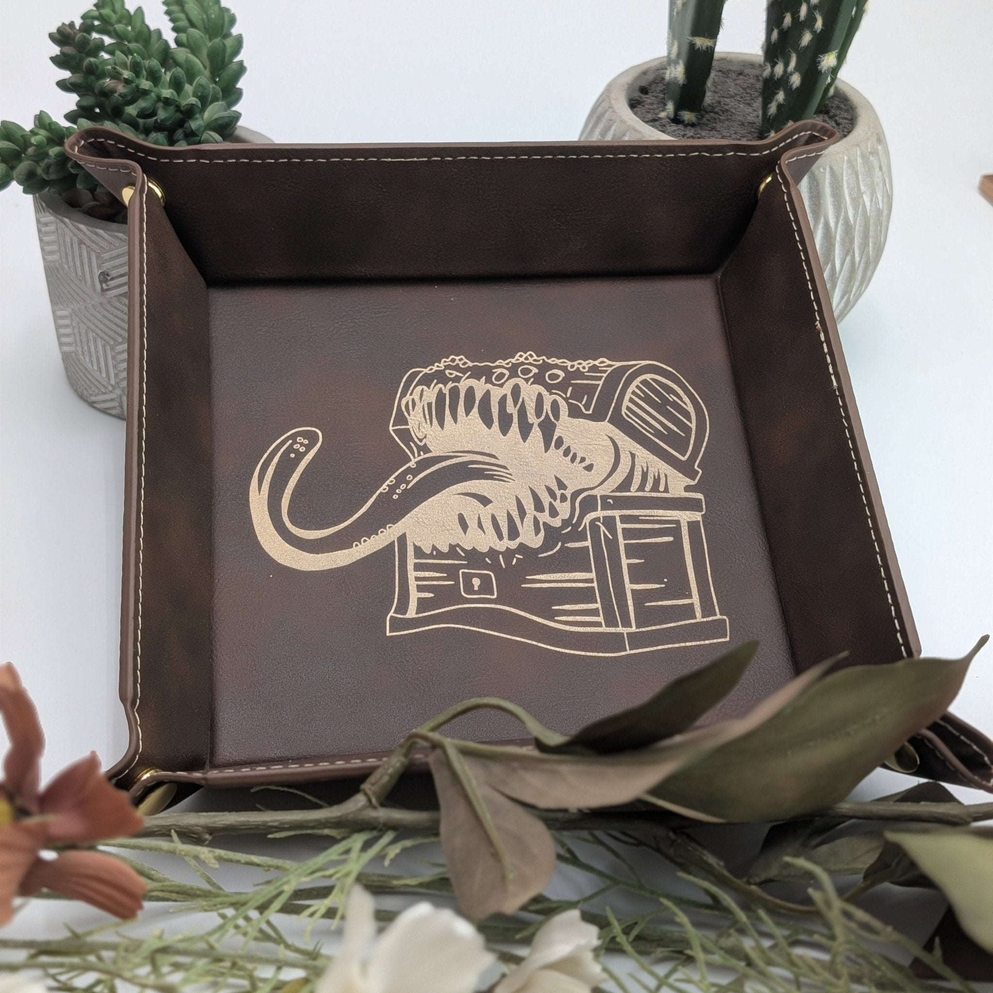 Mimic Dice Tray - Vegan Leather DnD Dice Rolling Tray - EBONWOOD