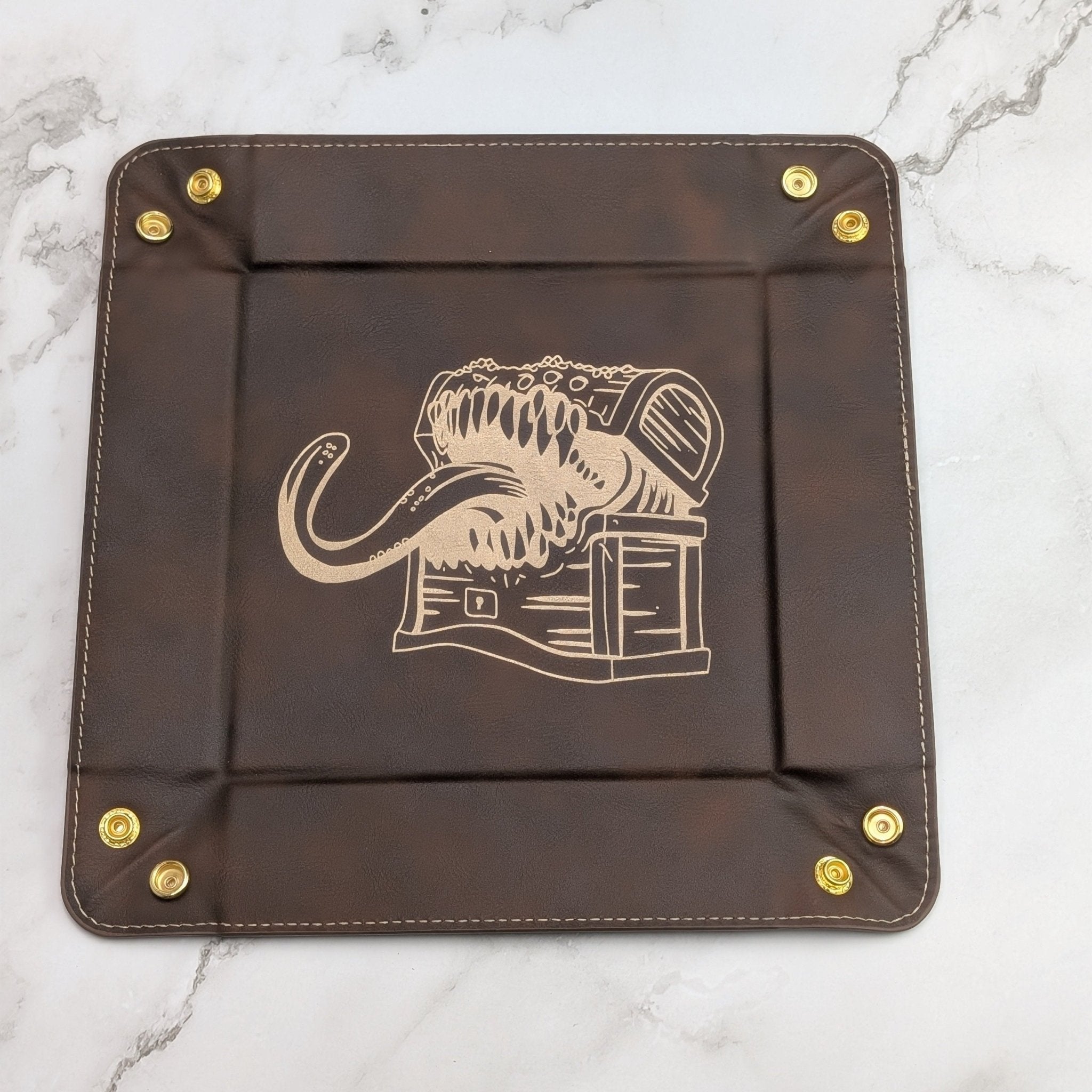 Mimic Dice Tray - Vegan Leather DnD Dice Rolling Tray - EBONWOOD