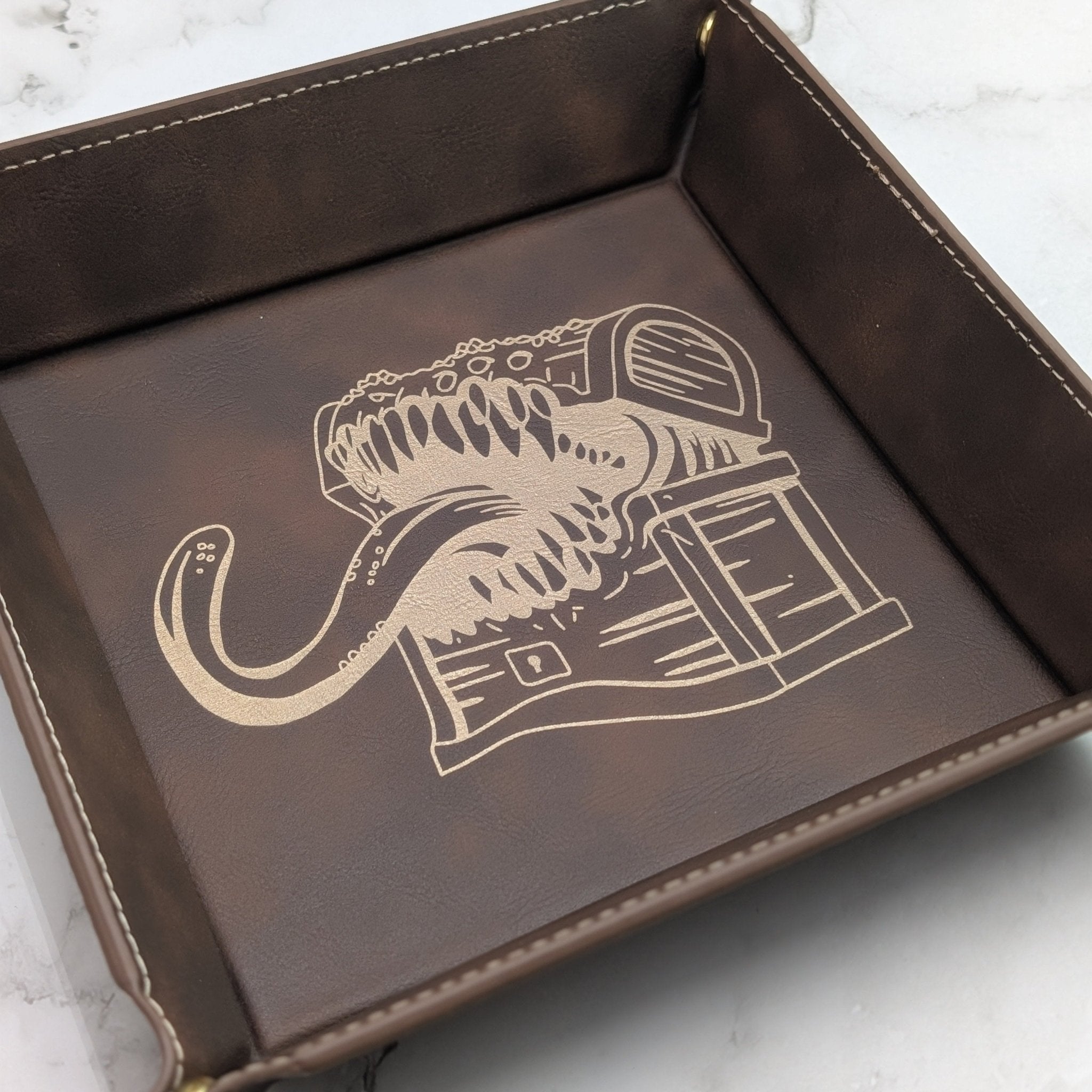 Mimic Dice Tray - Vegan Leather DnD Dice Rolling Tray - EBONWOOD