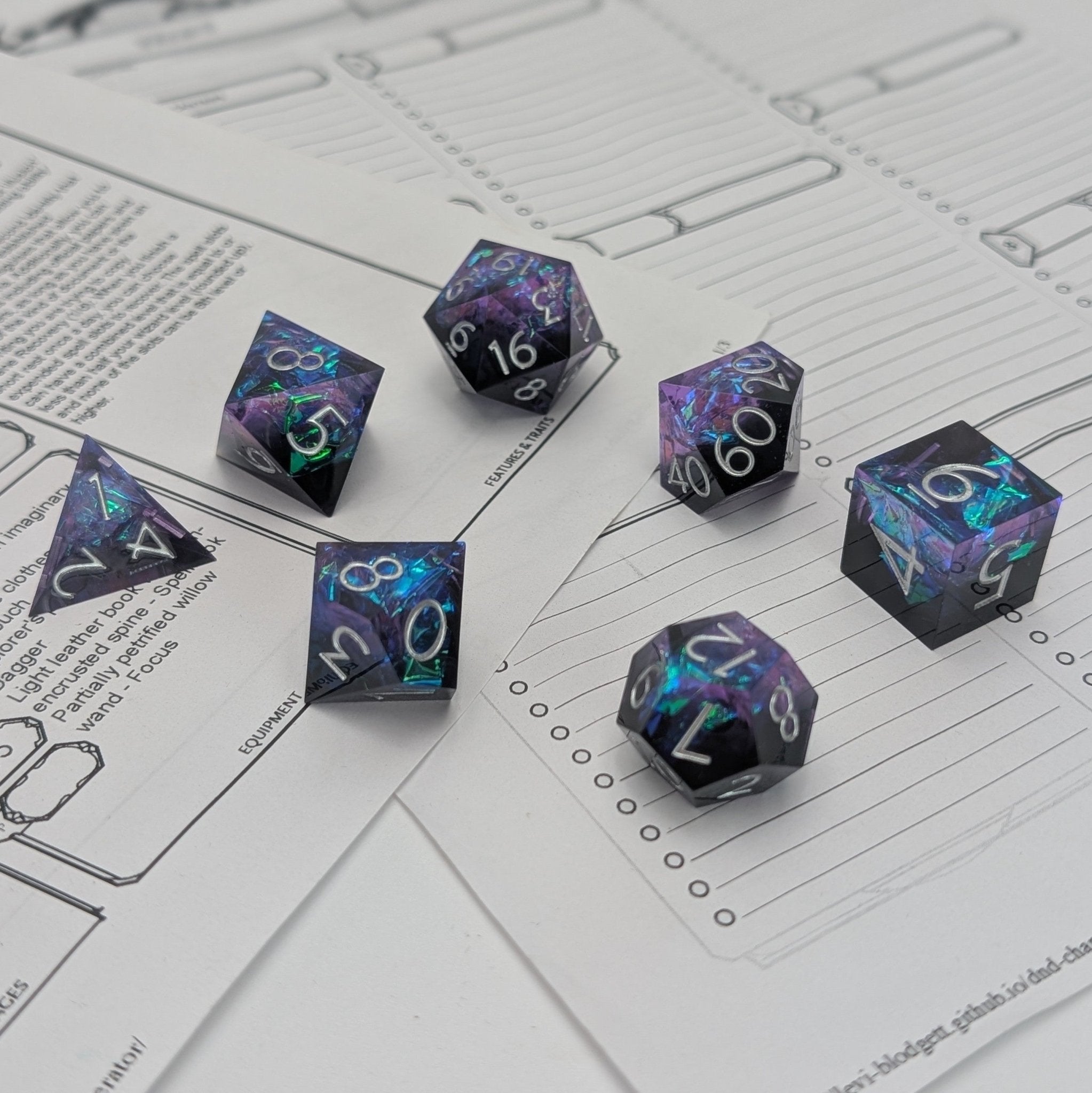 Mystic Nebula - 7 Piece Luxury D&D Dice Set - EBONWOOD
