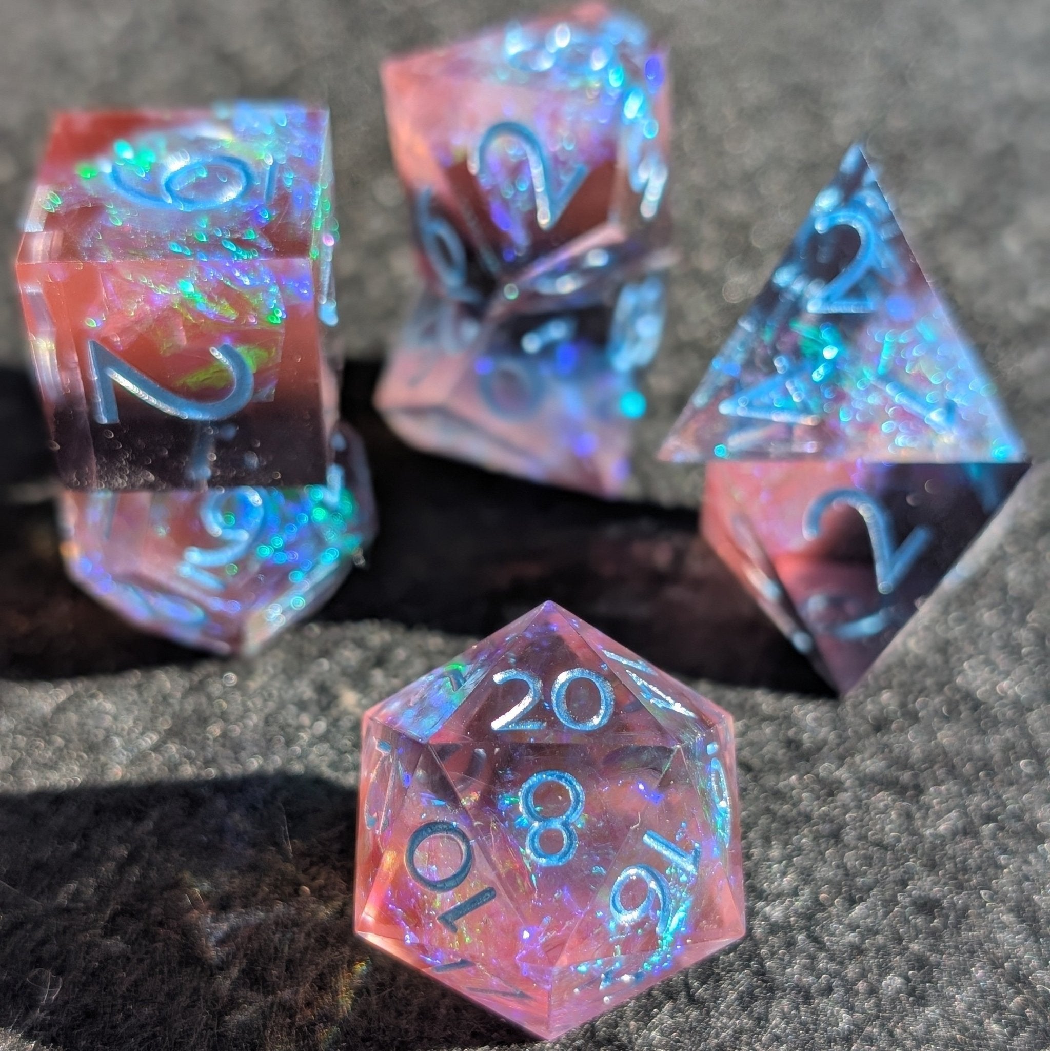 Opalflare 7 - Piece Polyhedral Dice Set - EBONWOOD