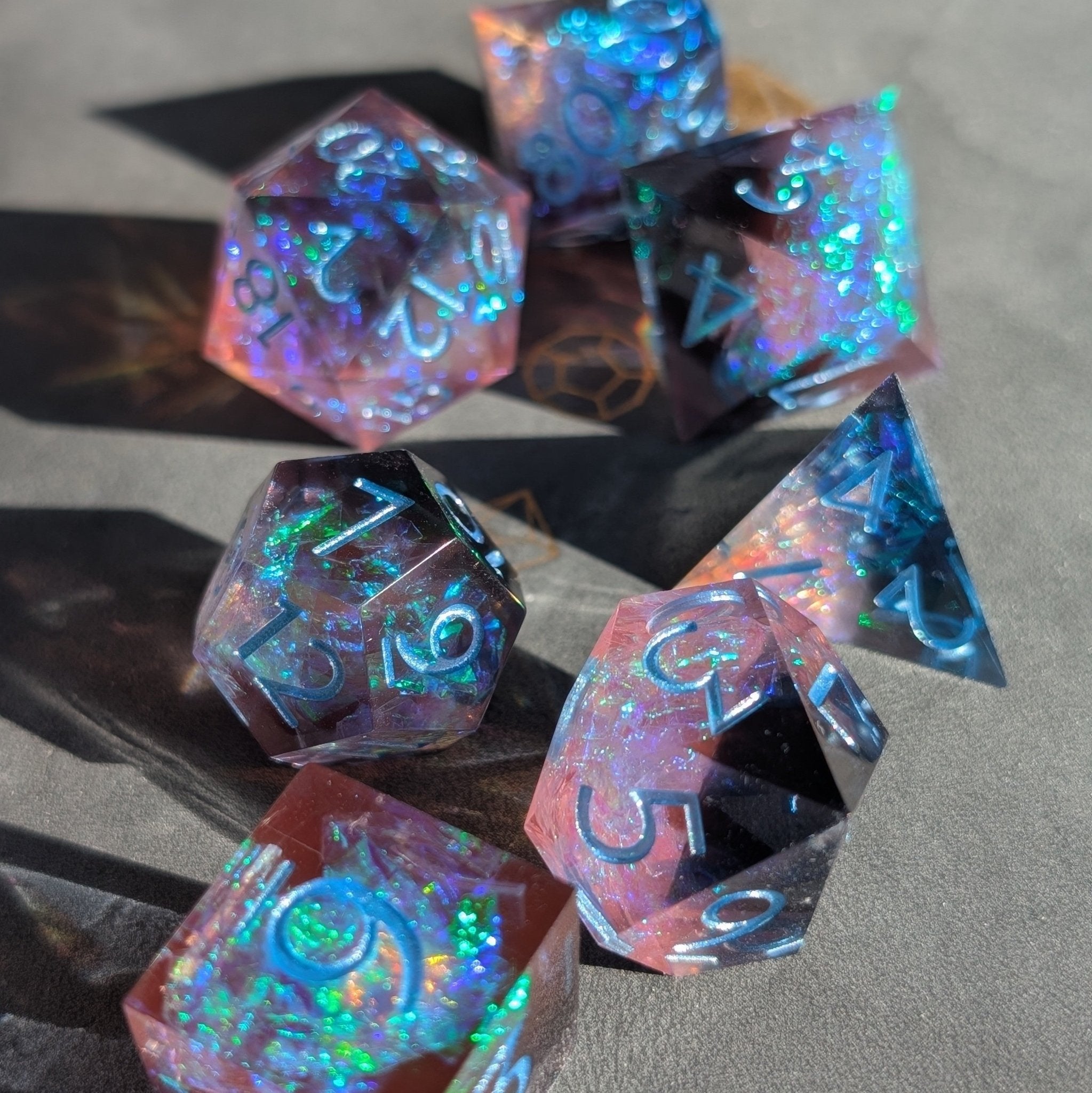 Opalflare 7 - Piece Polyhedral Dice Set - EBONWOOD