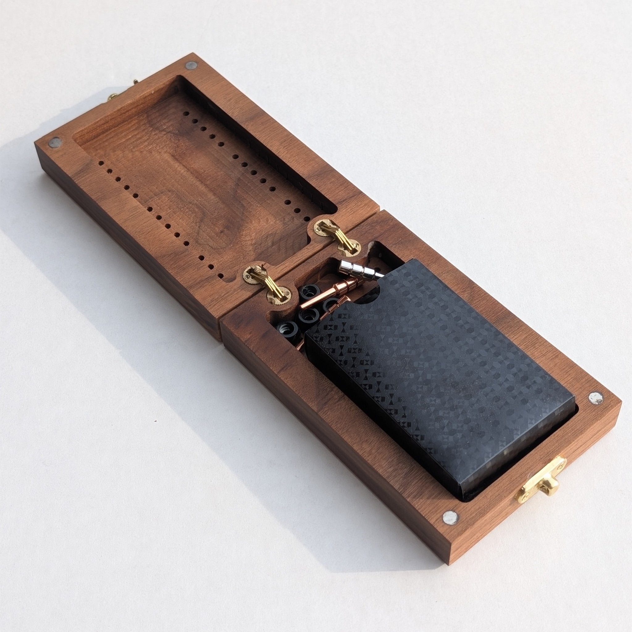 Premium Travel Cribbage Board - Magnetic Folding Board in Walnut, Maple, or Cherry with Resin Inlay - EBONWOOD