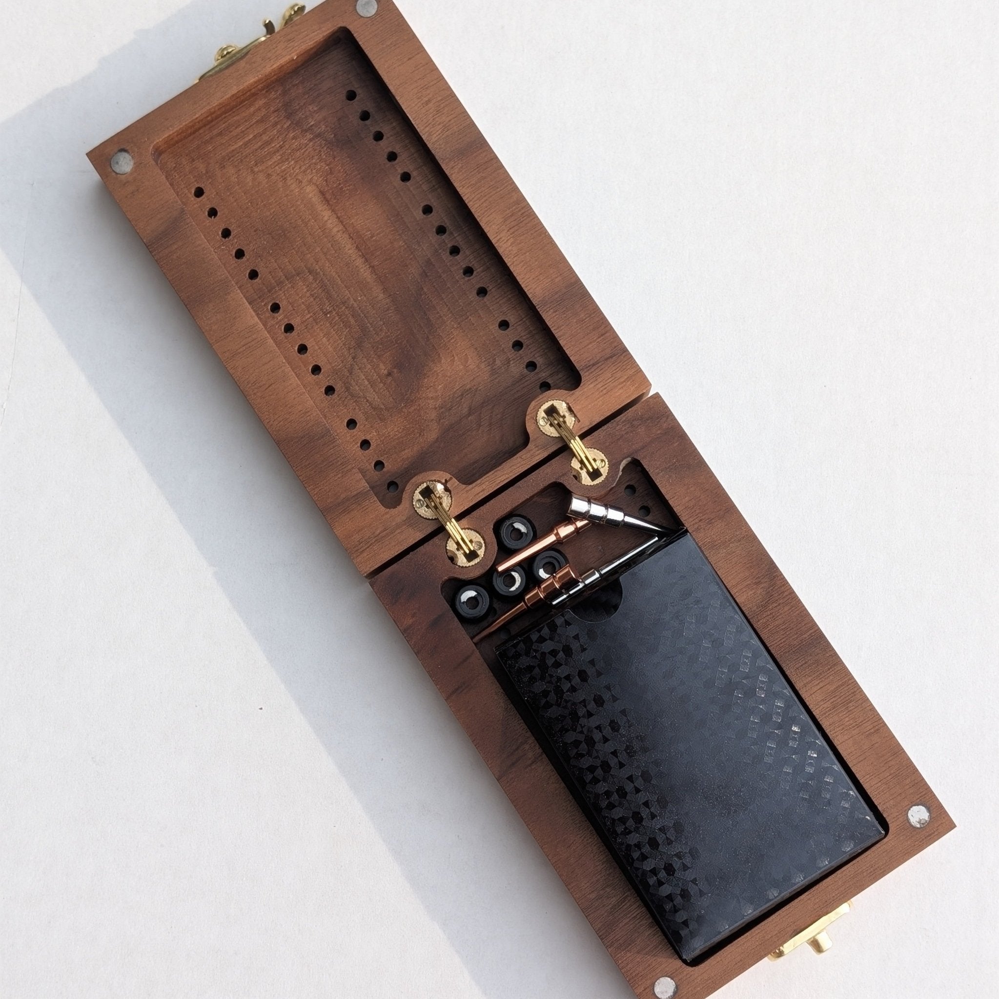 Premium Travel Cribbage Board - Magnetic Folding Board in Walnut, Maple, or Cherry with Resin Inlay - EBONWOOD