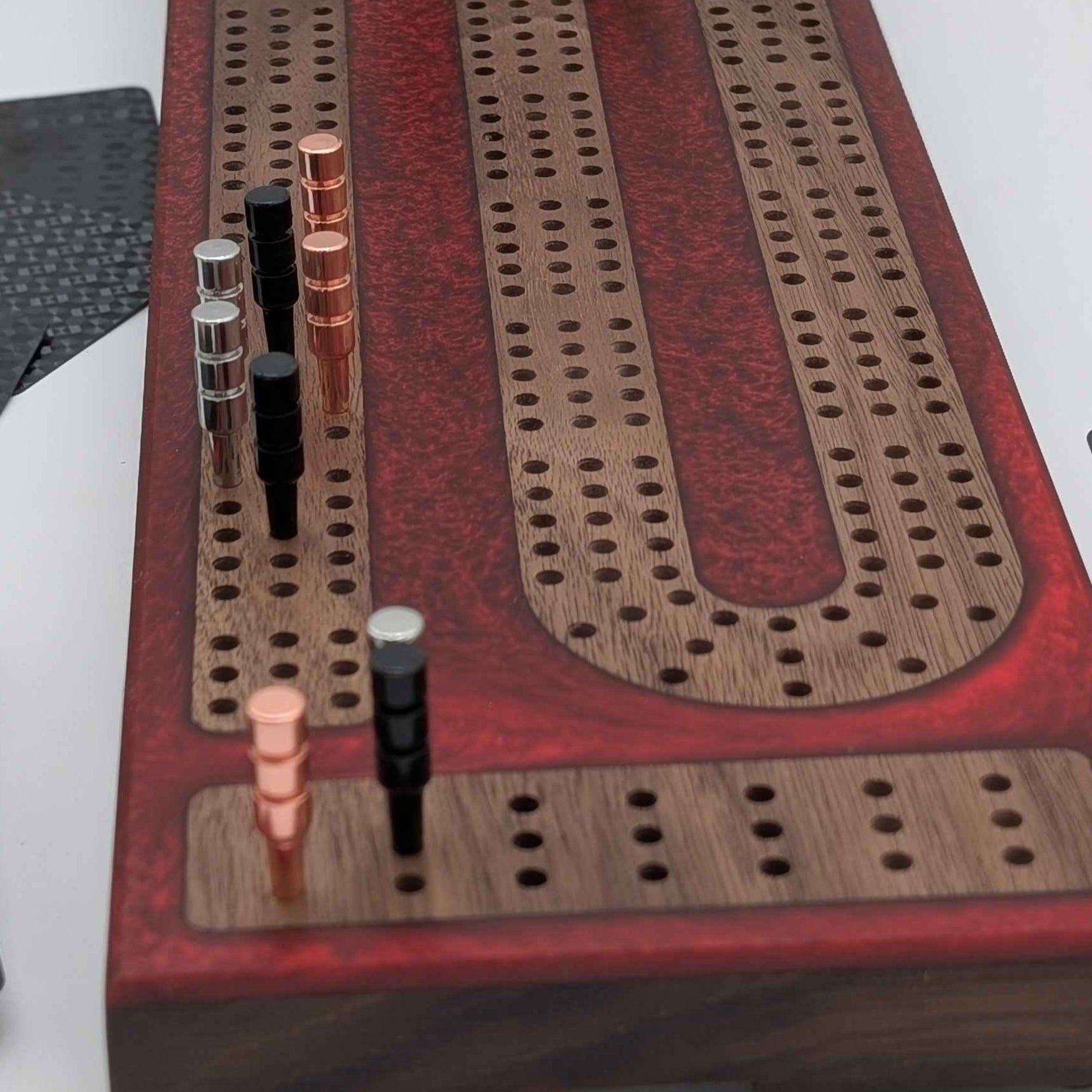 Reverse Pour Red Resin Premium Cribbage Board - Three Lane Cribbage Board