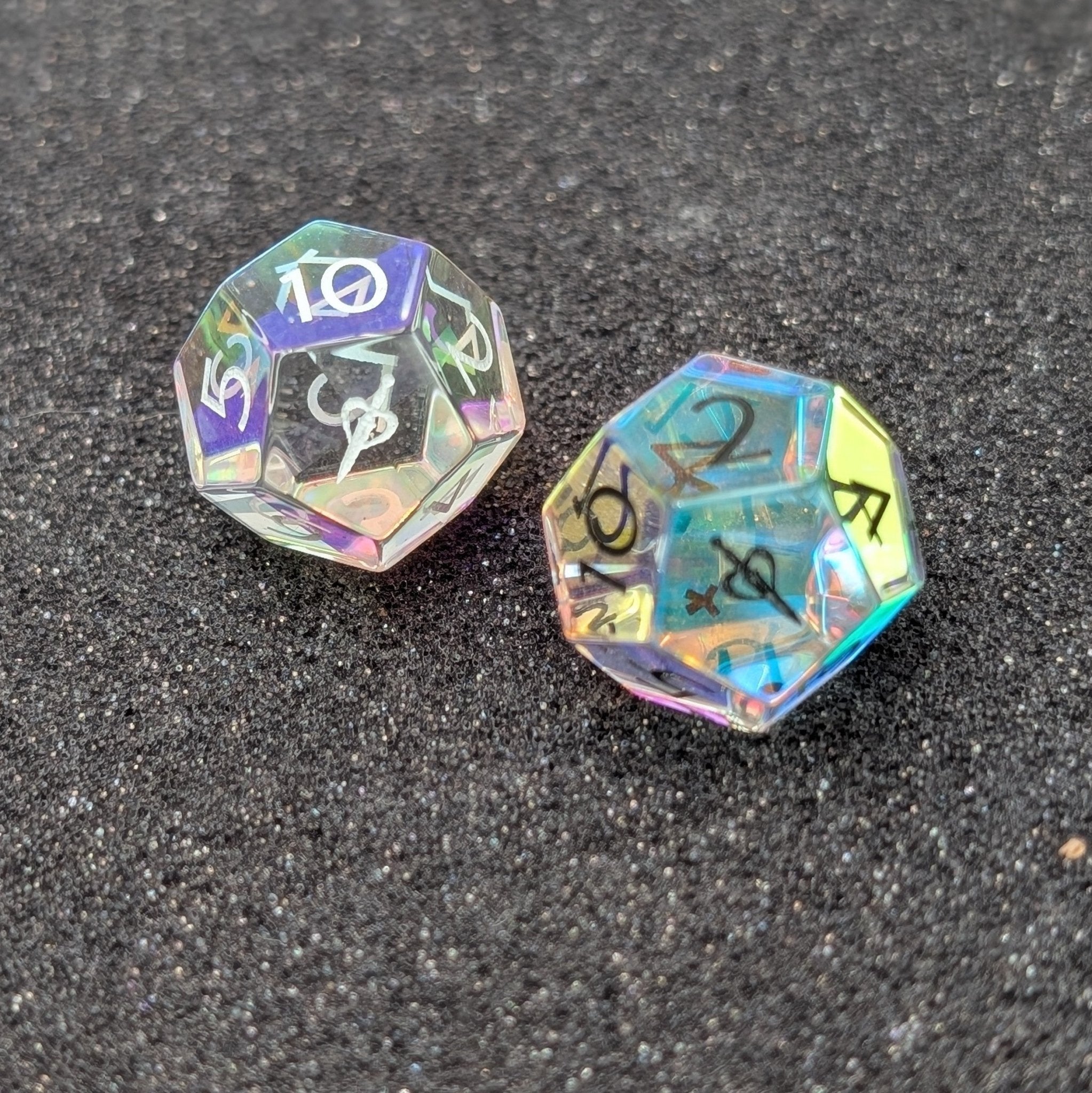 Rainbow Glass - 2pc Gemstone Duality Dice for Daggerheart - EBONWOOD