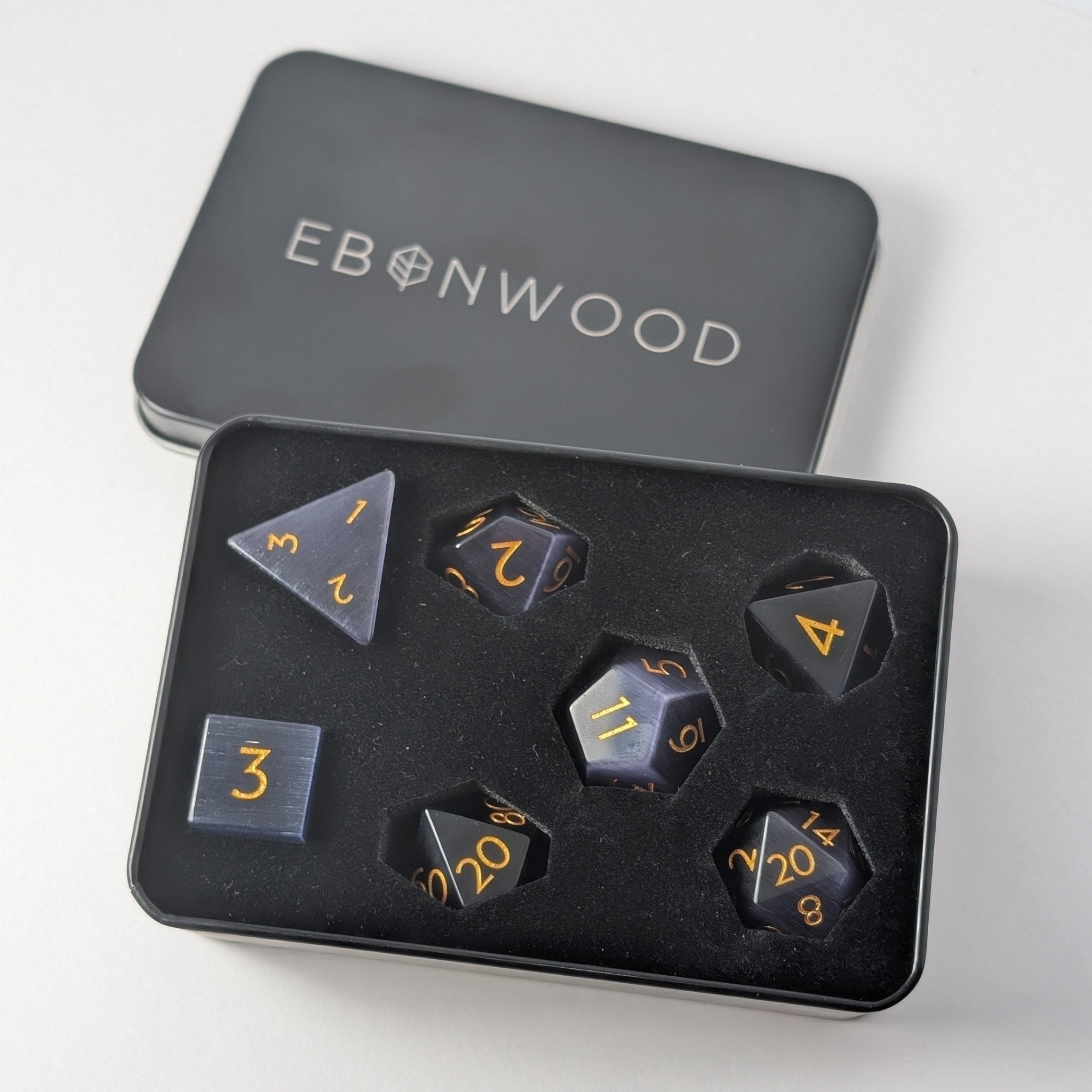 Purple Cat's Eye - 7 Piece Polyhedral Gemstone Dice Set