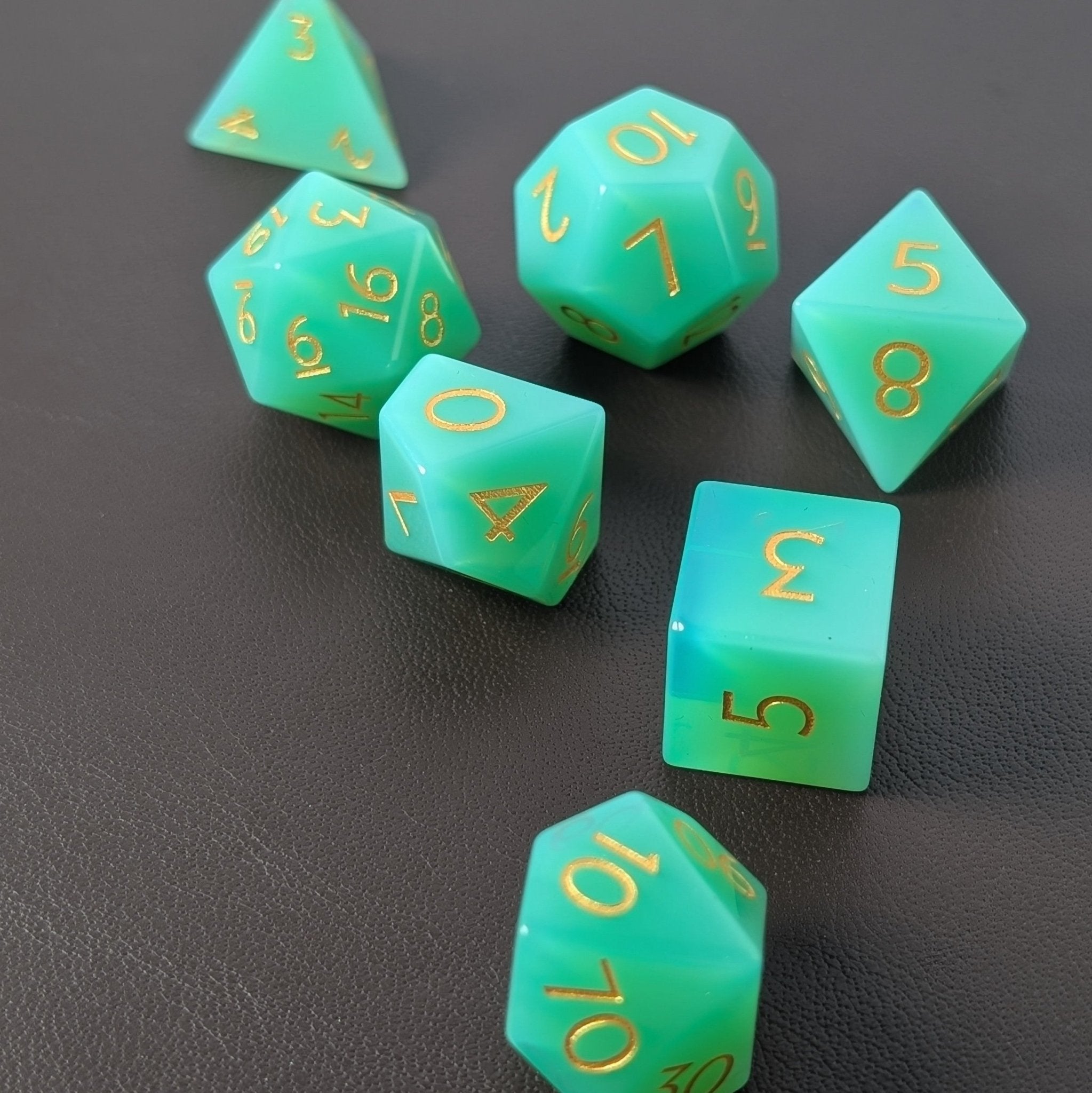 Green Opalite - 7 Piece Polyhedral Gemstone Dice Set
