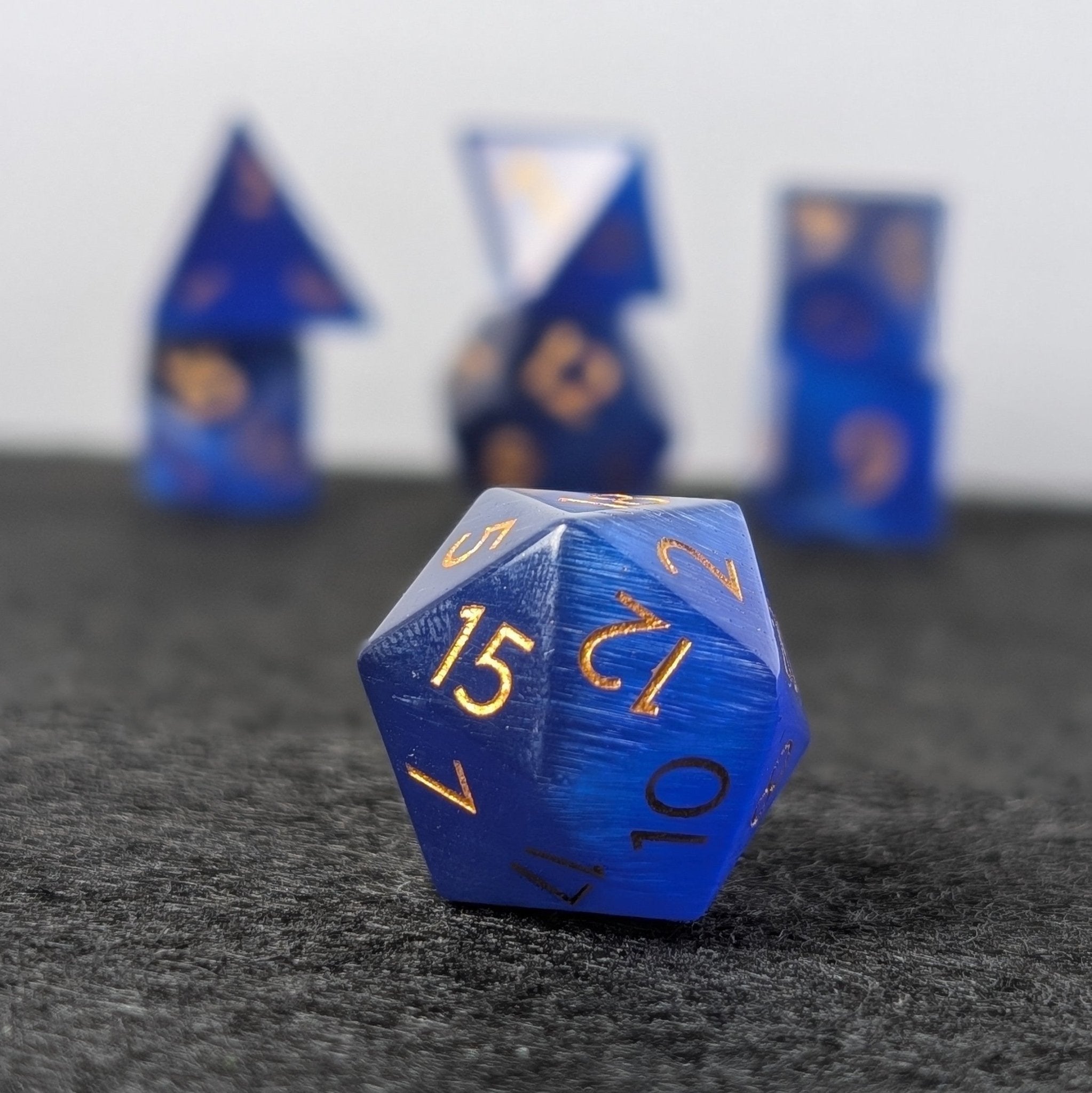 Sapphire Cat Eye - 7 Piece Polyhedral Gemstone Dice Set
