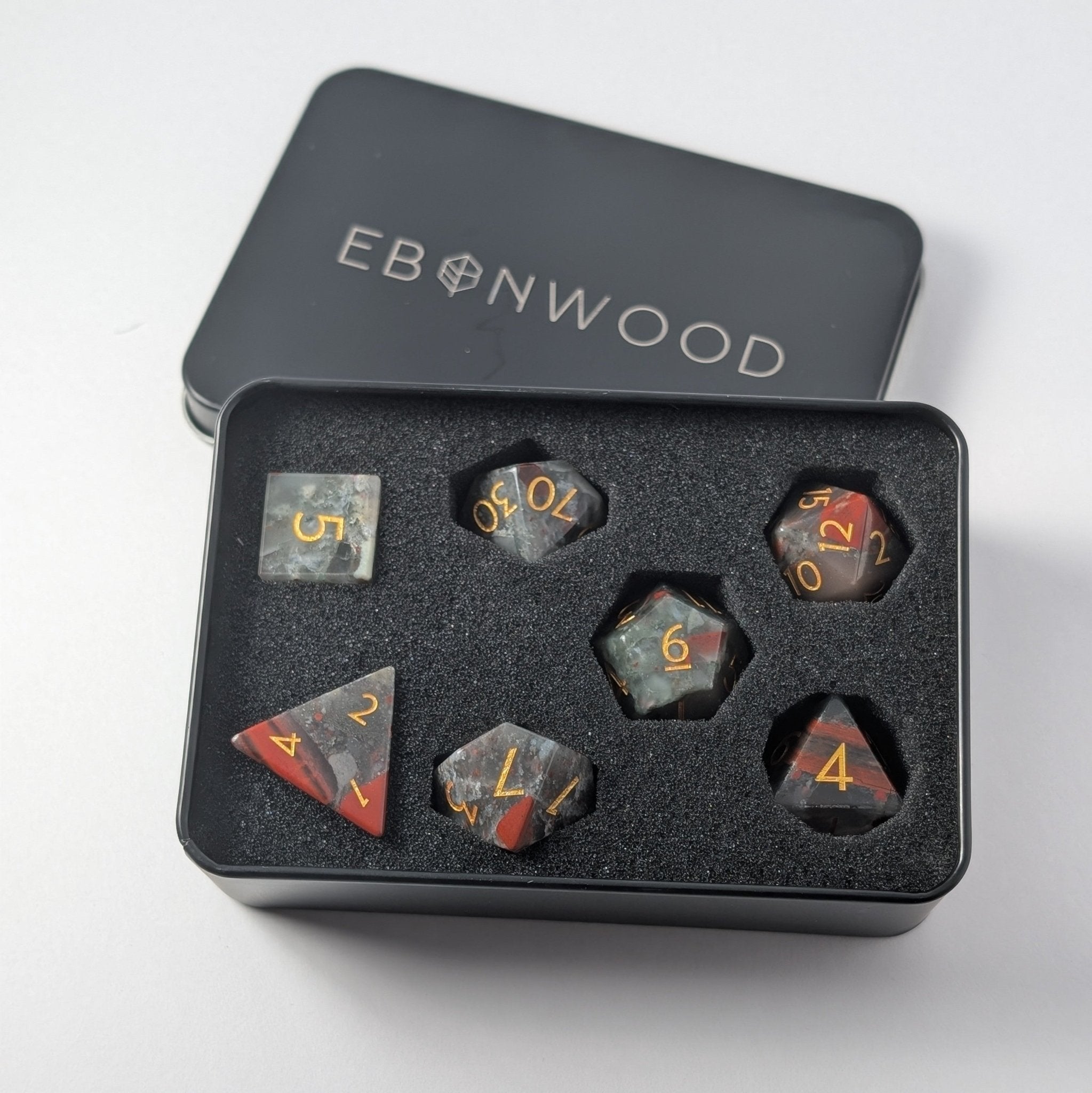 Blood Stone - 7 Piece Polyhedral Gemstone Dice Set