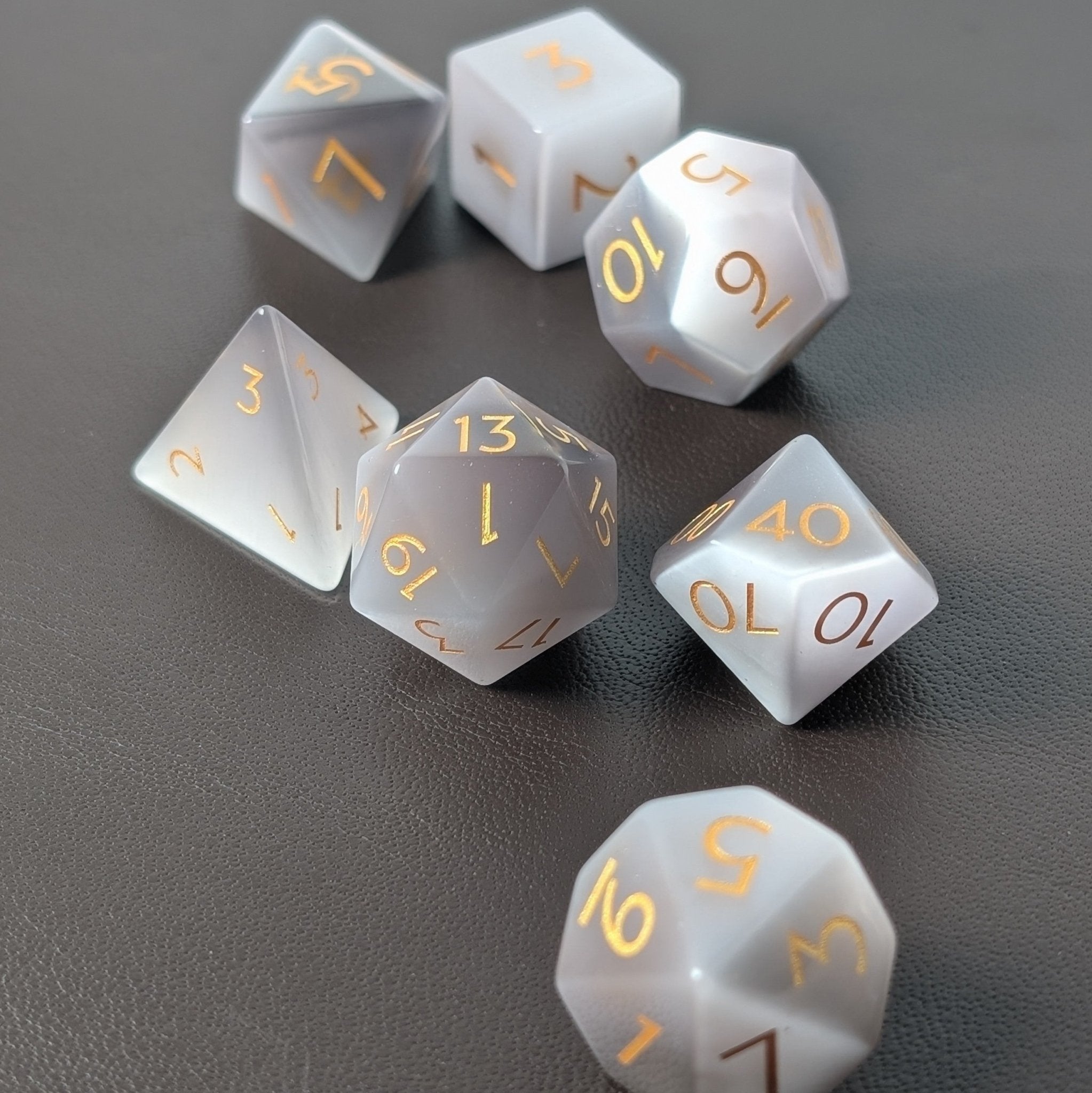 Gray Cat Eye - 7 Piece Polyhedral Gemstone Dice Set