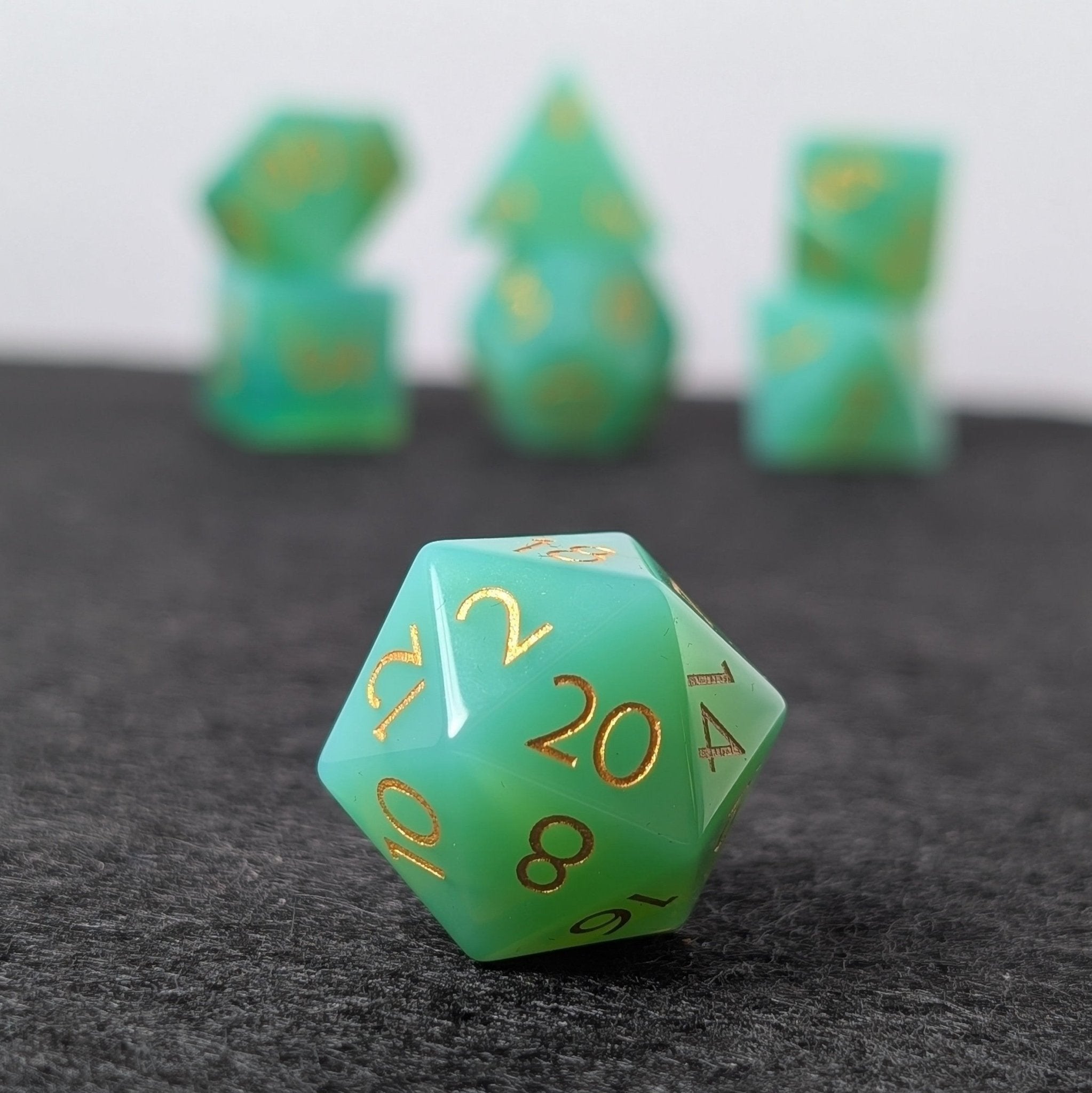 Green Opalite - 7 Piece Polyhedral Gemstone Dice Set