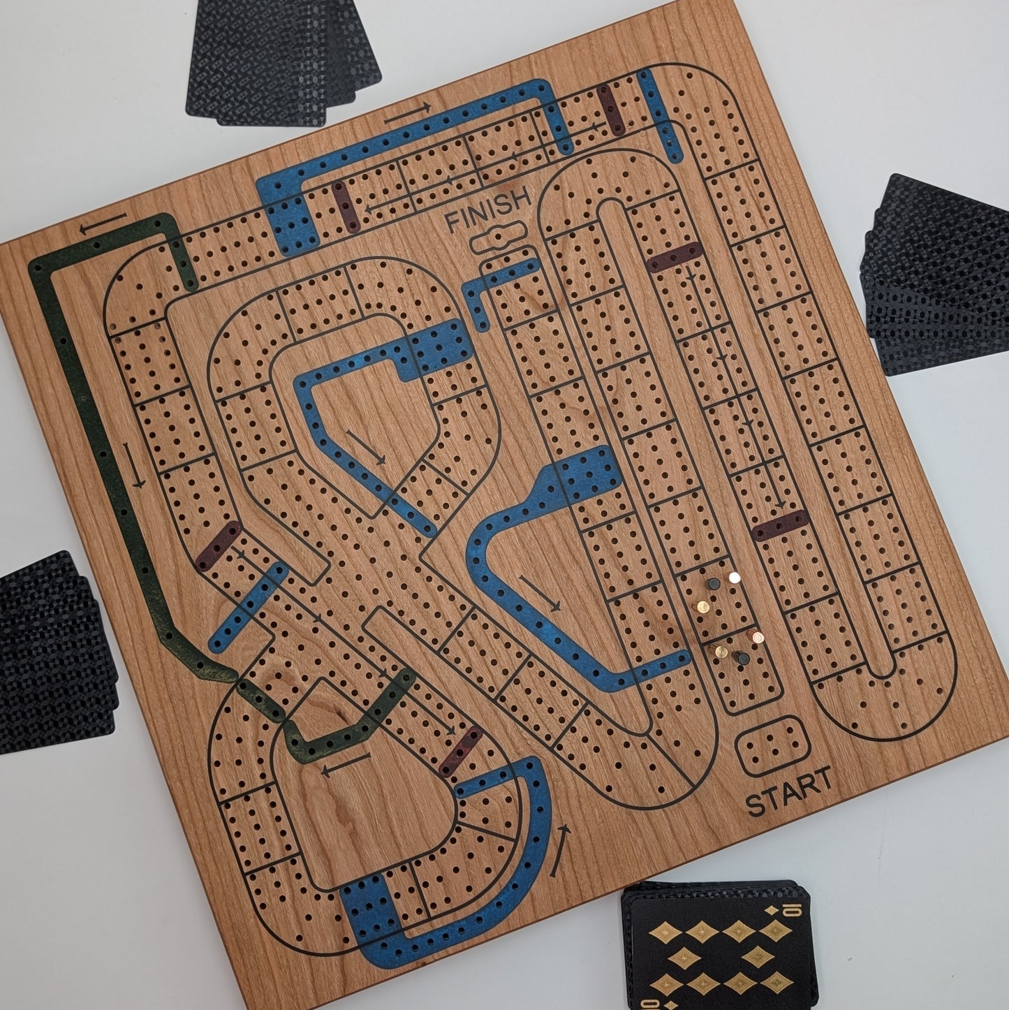 Handmade Cribbage Wars Board - Luxury Board with Resin Inlay – Premium 3-Track Game Setwith Resin Inlay