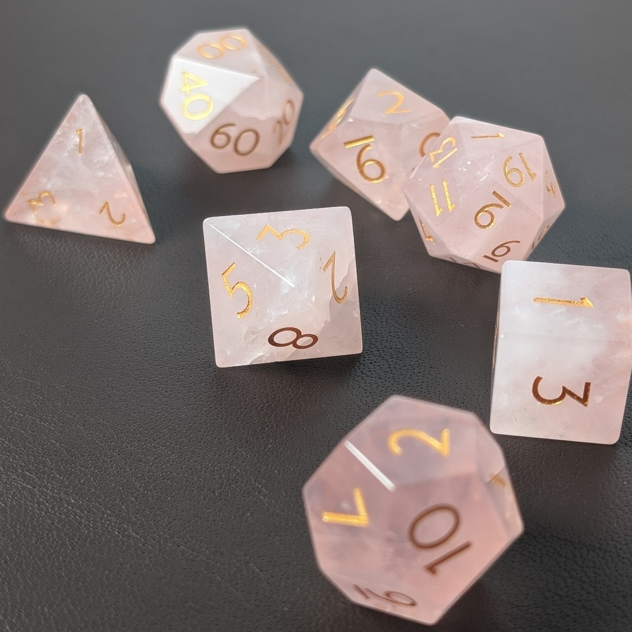 Rose Quartz - 7 Piece Polyhedral Gemstone Dice Set