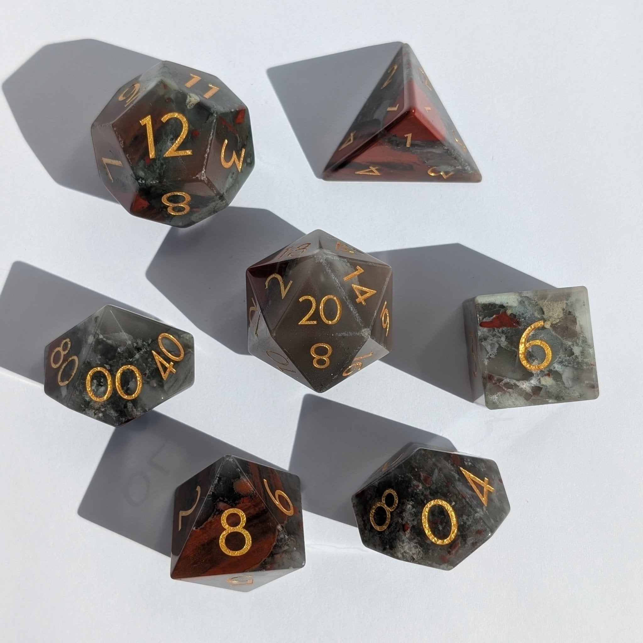 Blood Stone - 7 Piece Polyhedral Gemstone Dice Set