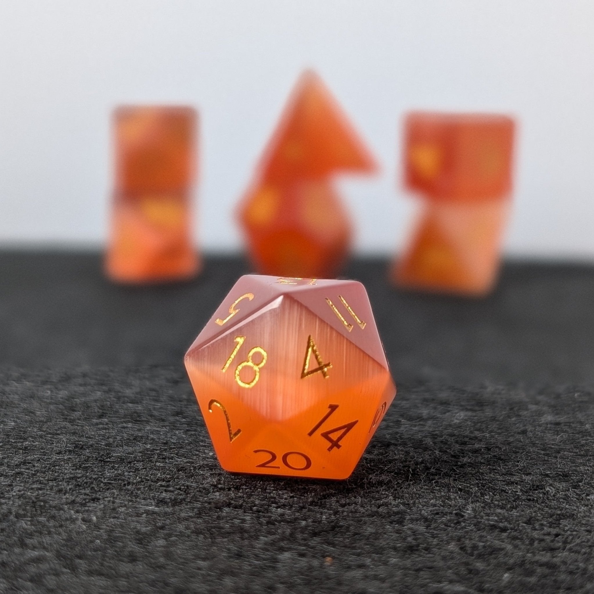 Orange Cat Eye - 7 Piece Polyhedral Gemstone Dice Set