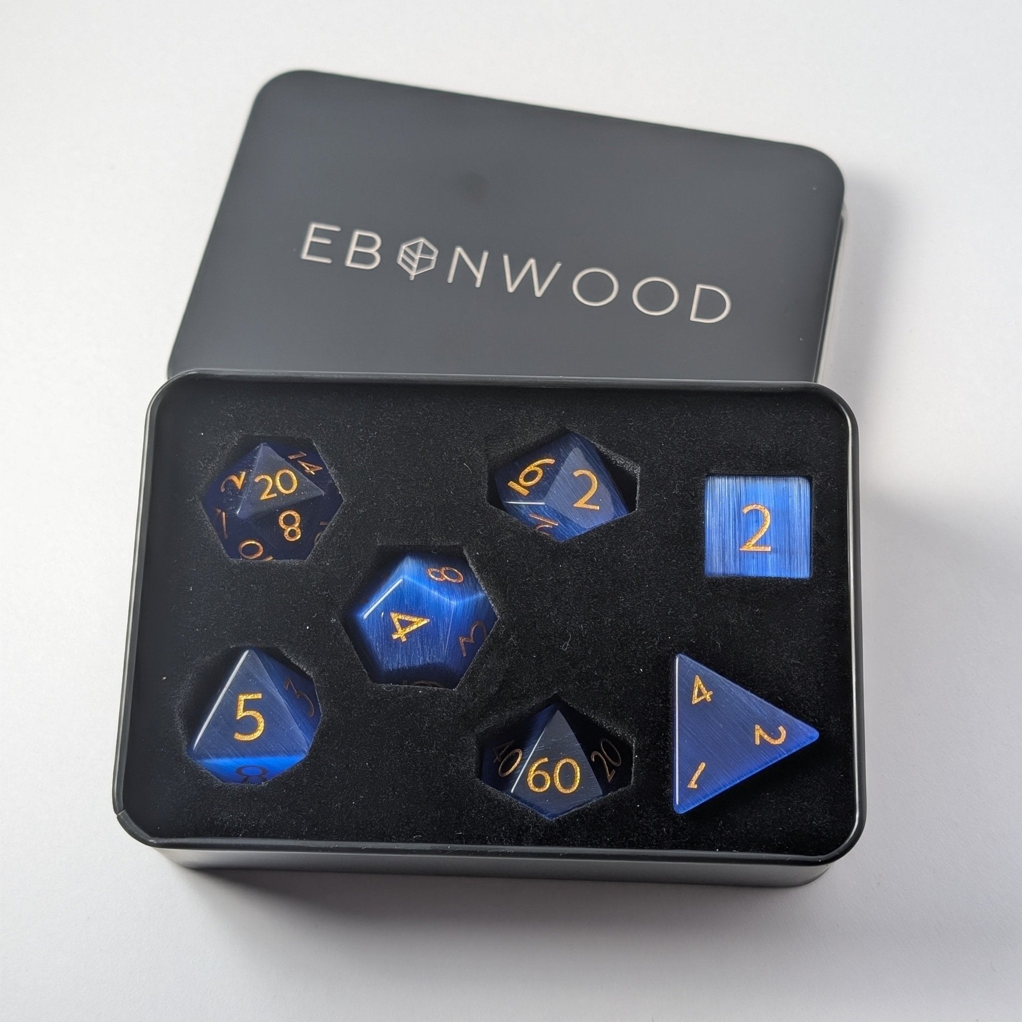 Sapphire Cat Eye - 7 Piece Polyhedral Gemstone Dice Set