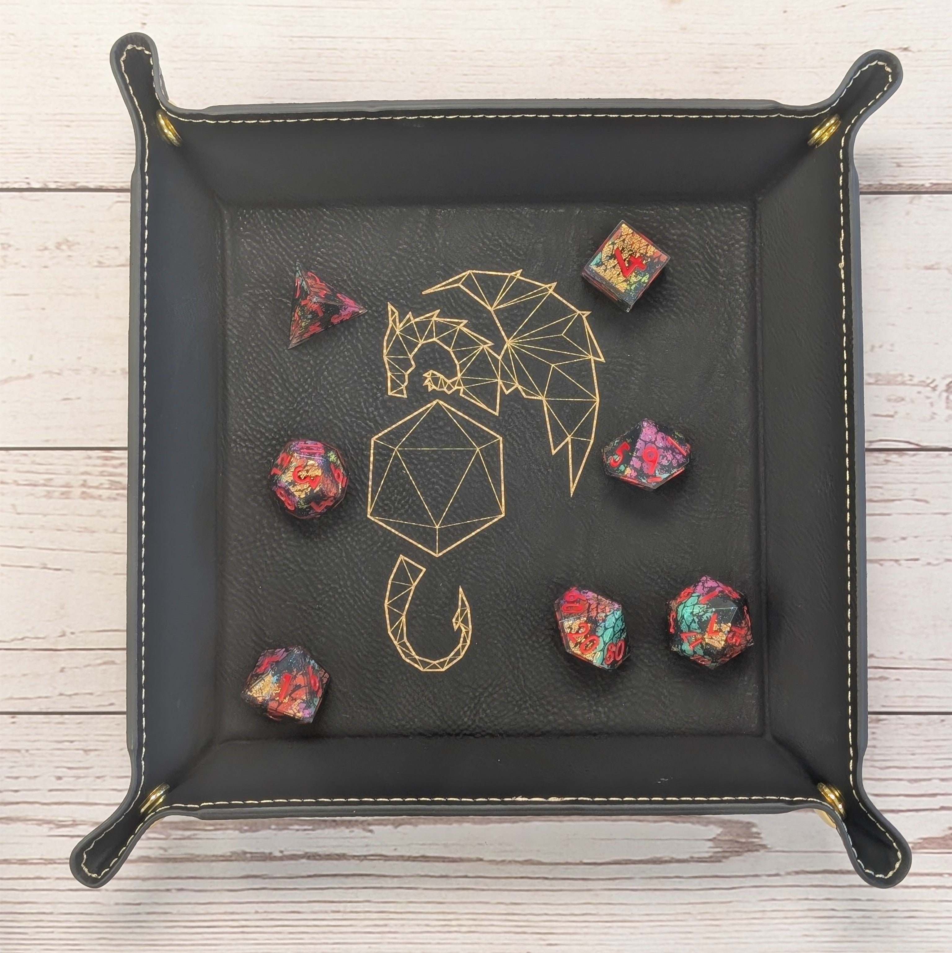 Draconic Guardian Dice Tray - Vegan Leather DnD Dice Rolling Tray