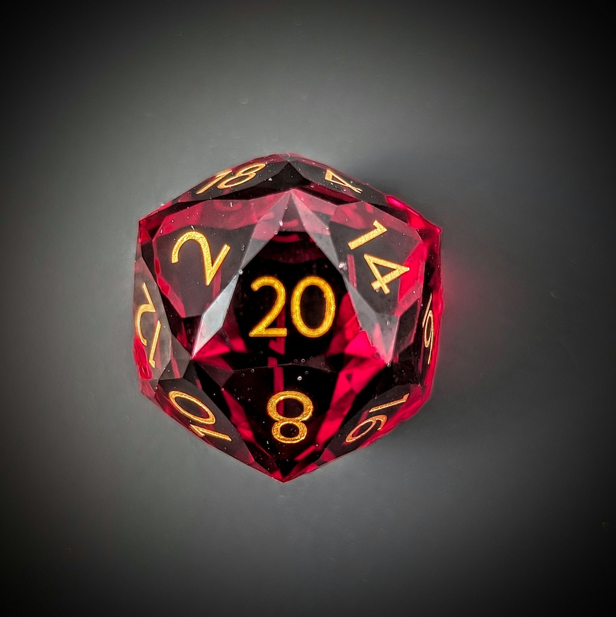 Red Glass Gem Cut - 7 Piece Polyhedral Gemstone Dice Set
