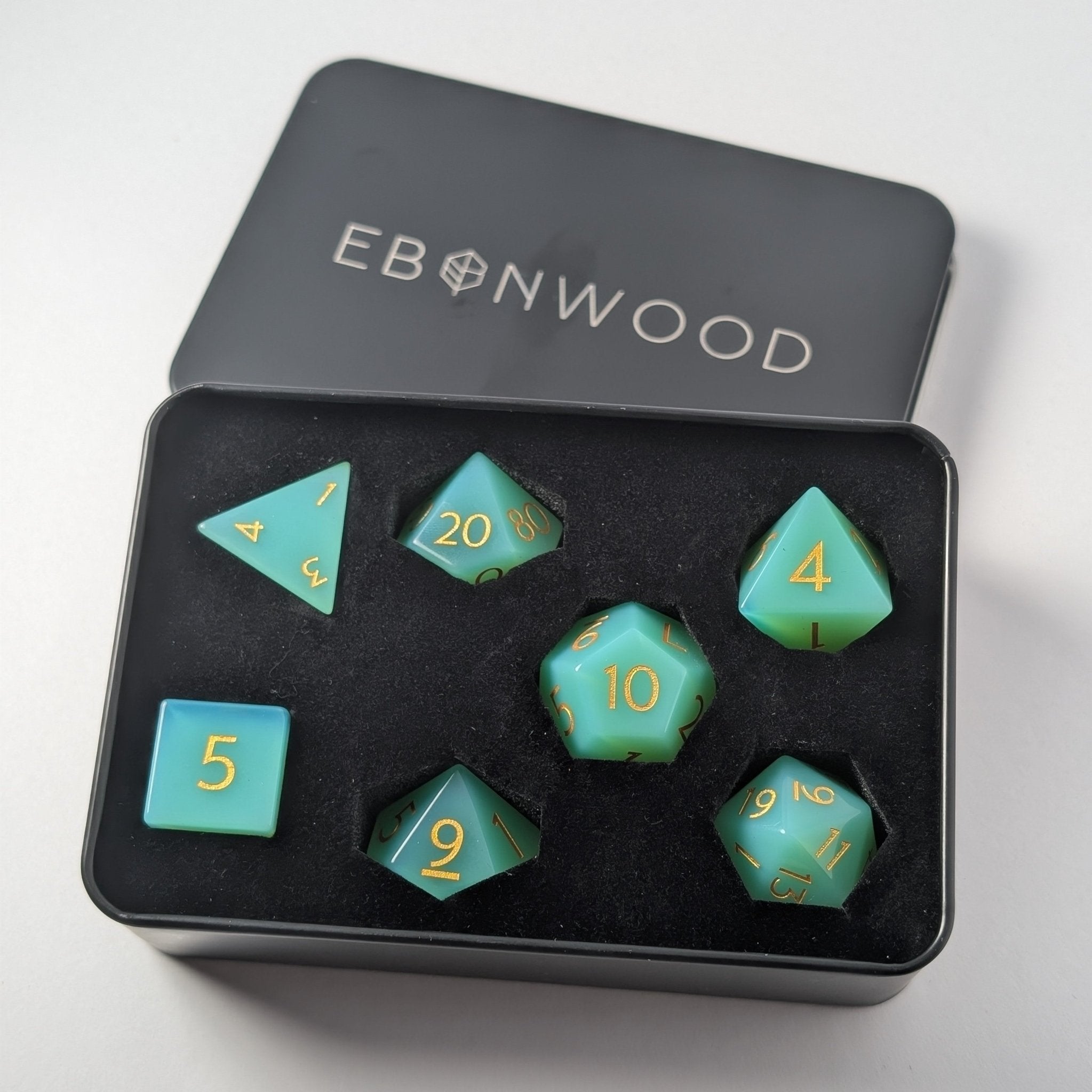 Green Opalite - 7 Piece Polyhedral Gemstone Dice Set