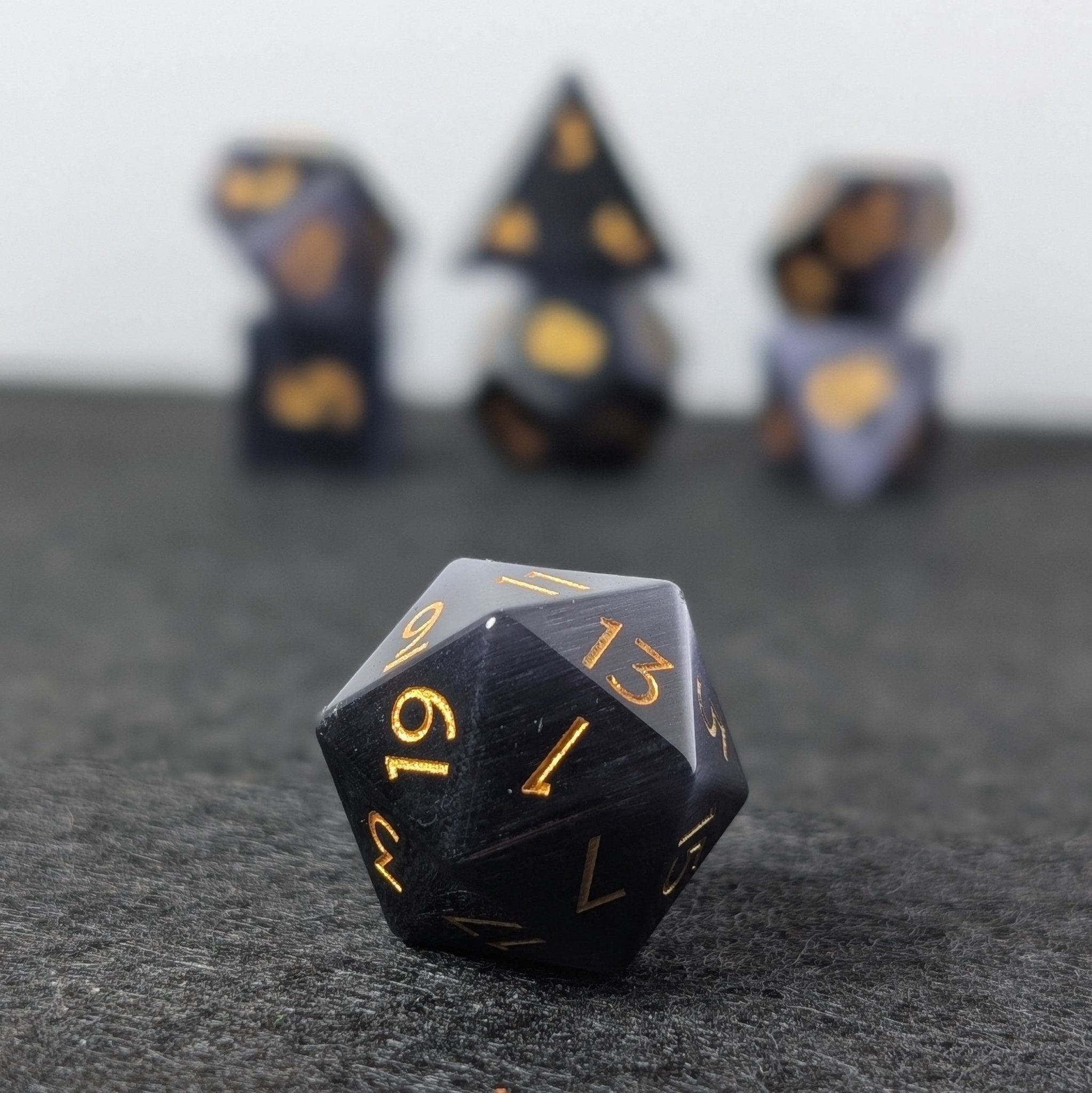 Purple Cat's Eye - 7 Piece Polyhedral Gemstone Dice Set