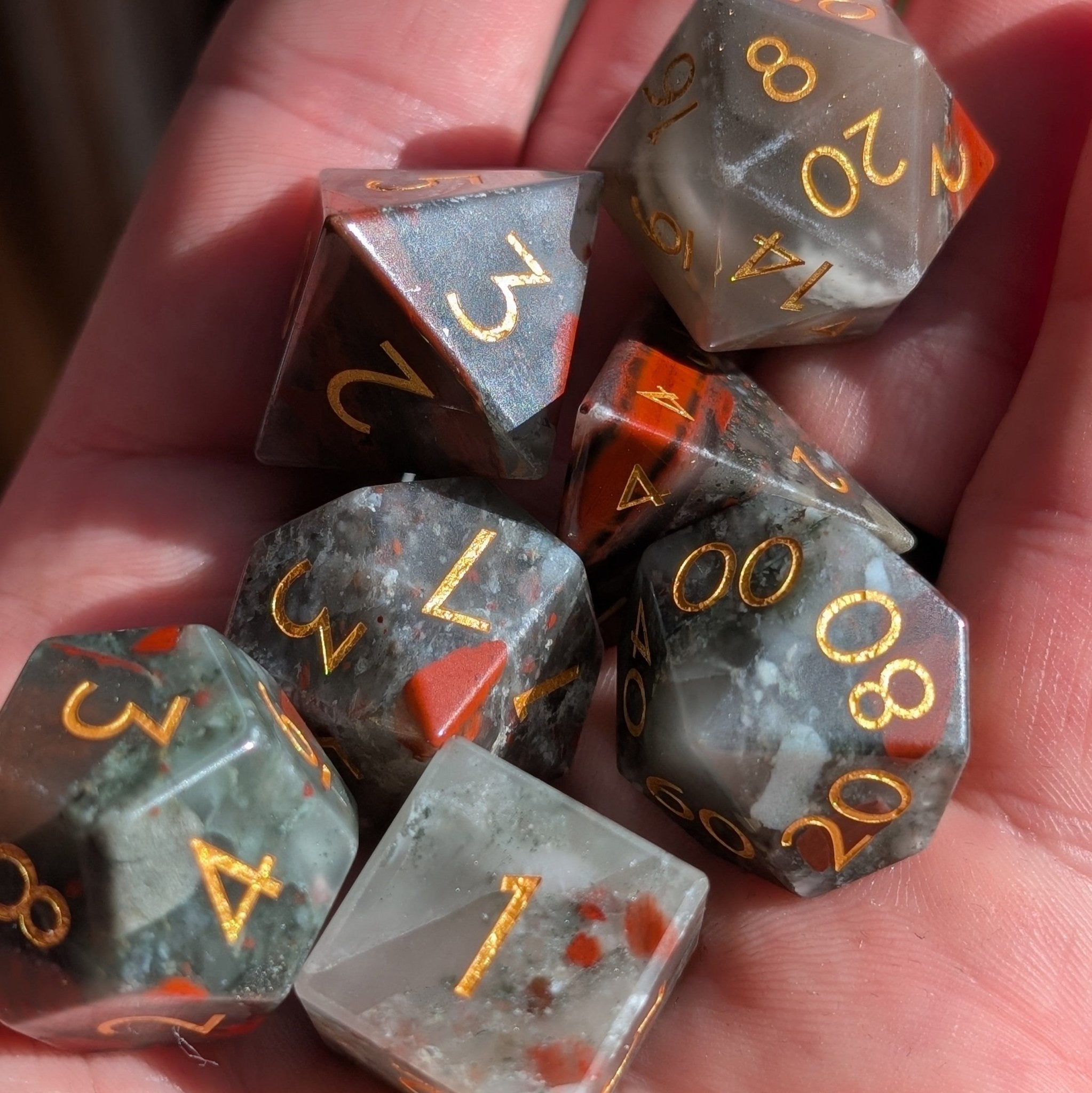 Blood Stone - 7 Piece Polyhedral Gemstone Dice Set