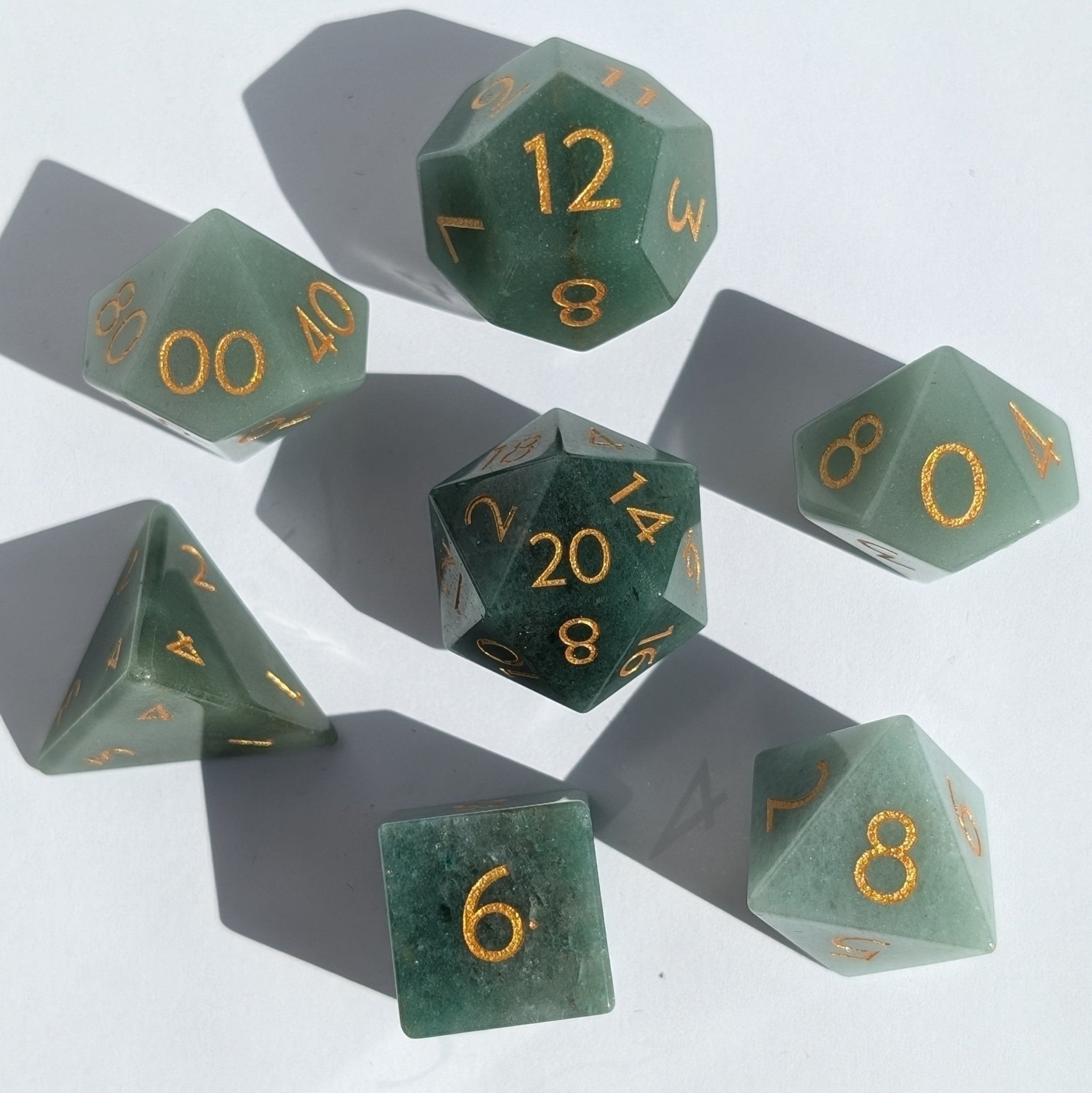 Green Aventurine - 7 Piece Polyhedral Gemstone Dice Set
