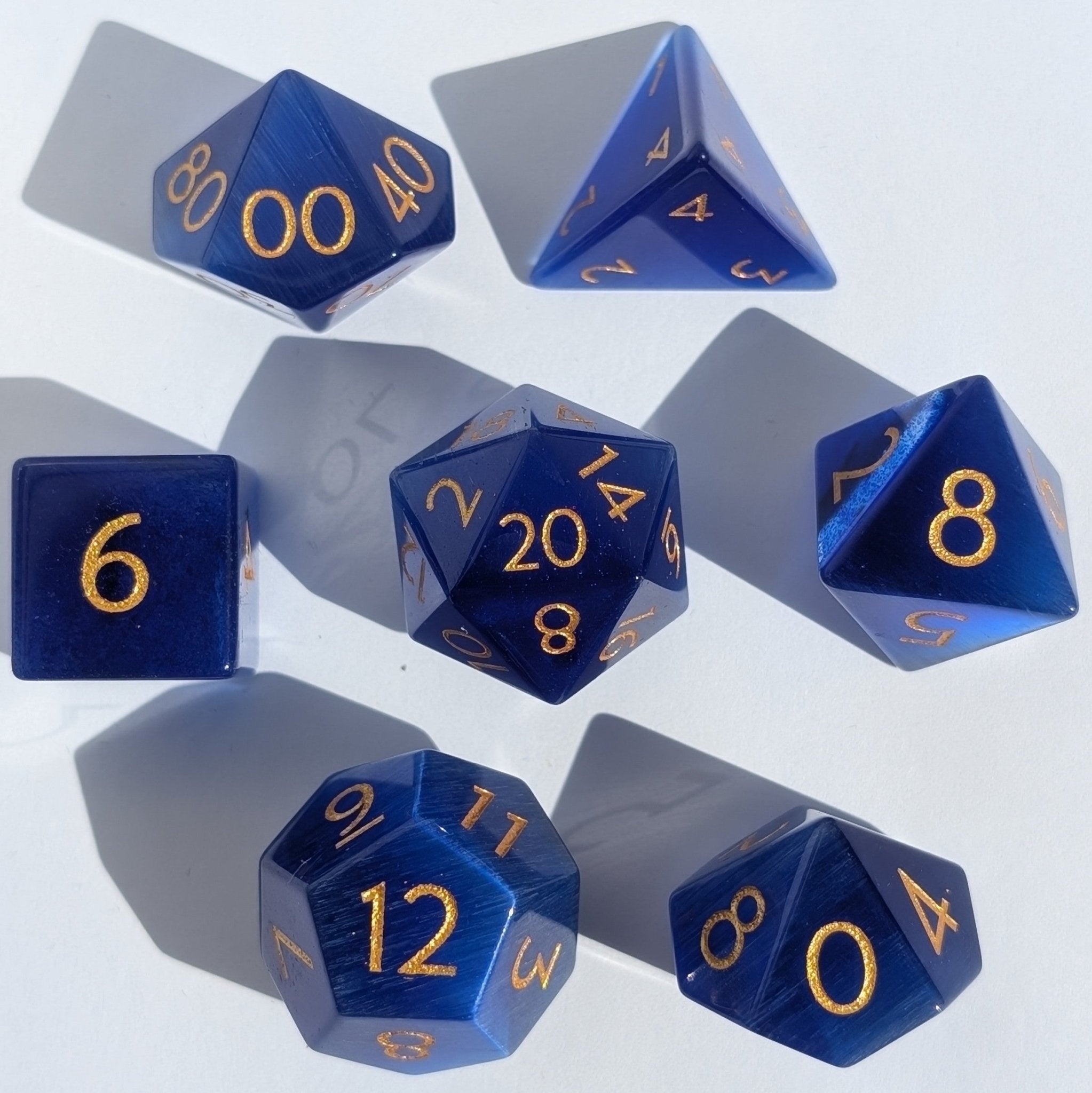 Sapphire Cat Eye - 7 Piece Polyhedral Gemstone Dice Set