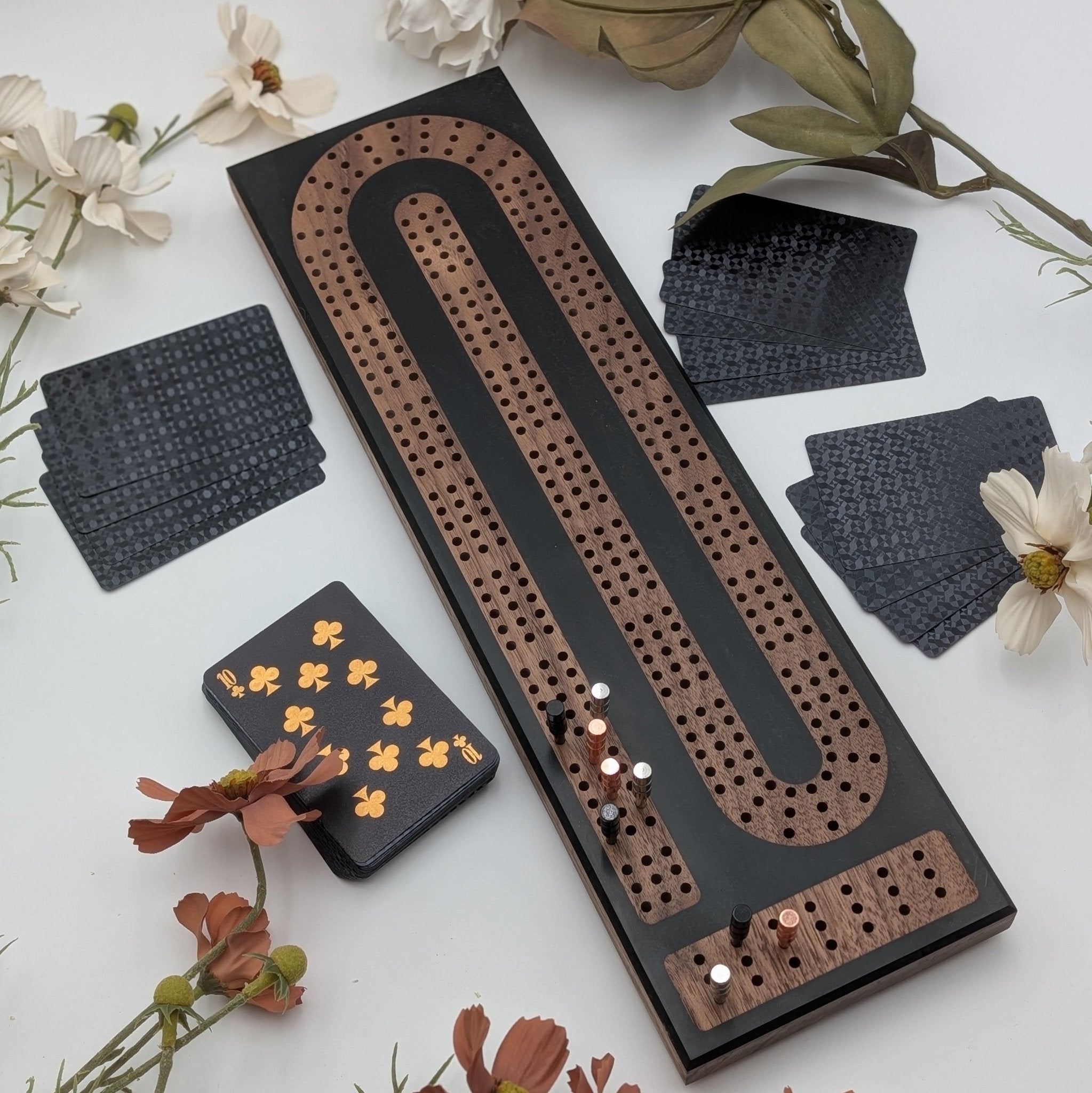 Reverse Pour Onxy Resin Premium Cribbage Board - Three Lane Cribbage Board