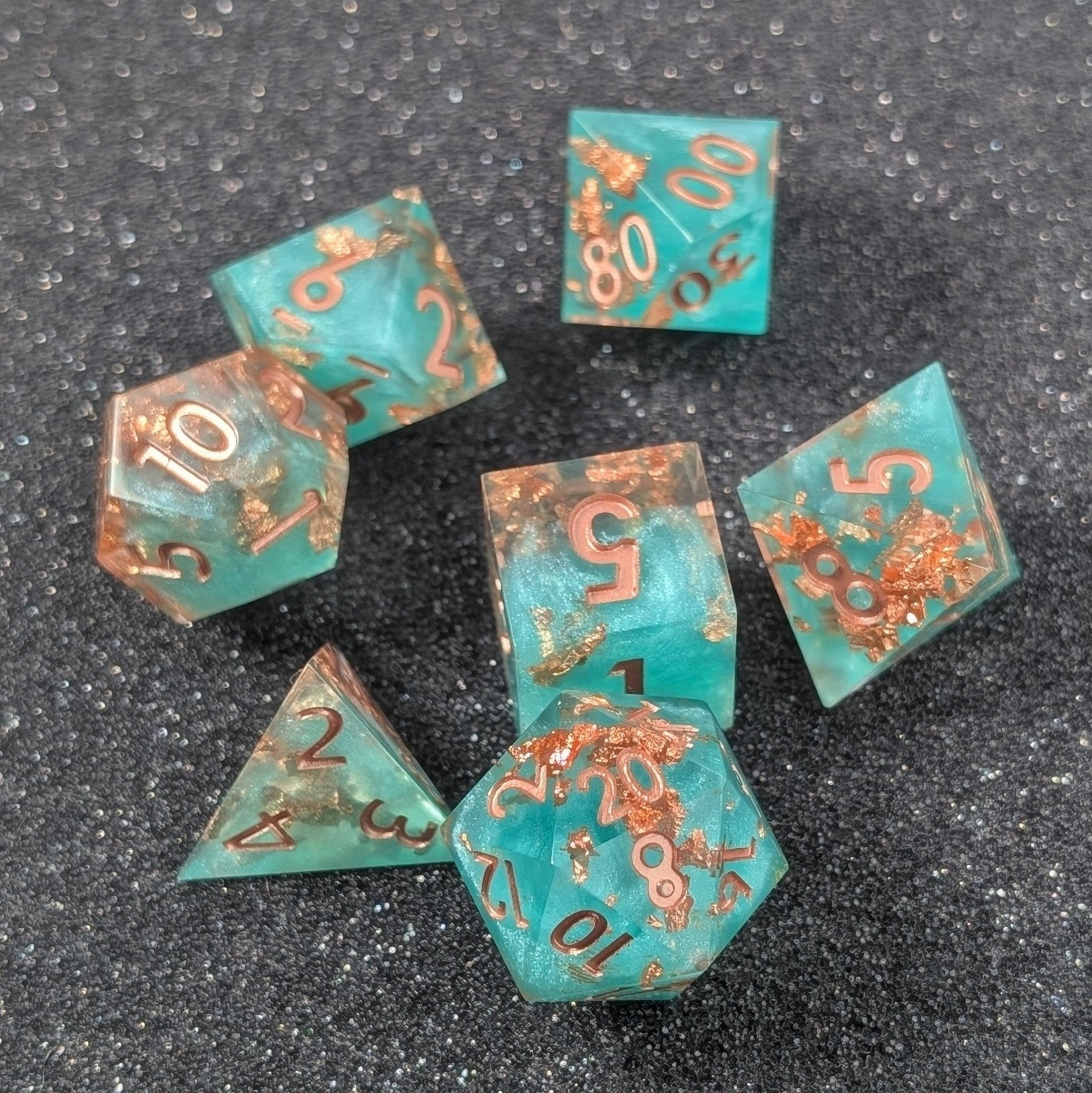 Seaforged Ember - 7 Piece Polyhedral Dice Set - EBONWOOD
