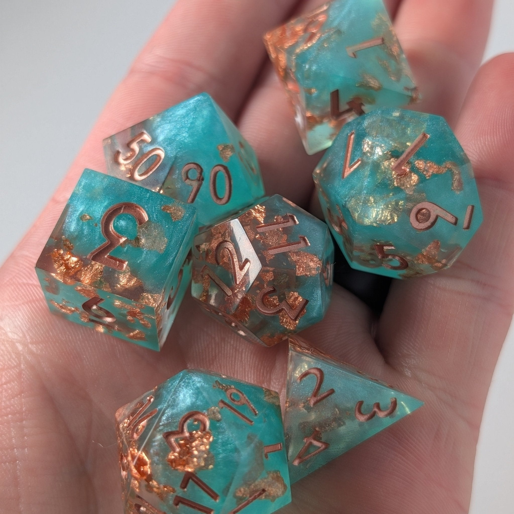 Seaforged Ember - 7 Piece Polyhedral Dice Set - EBONWOOD