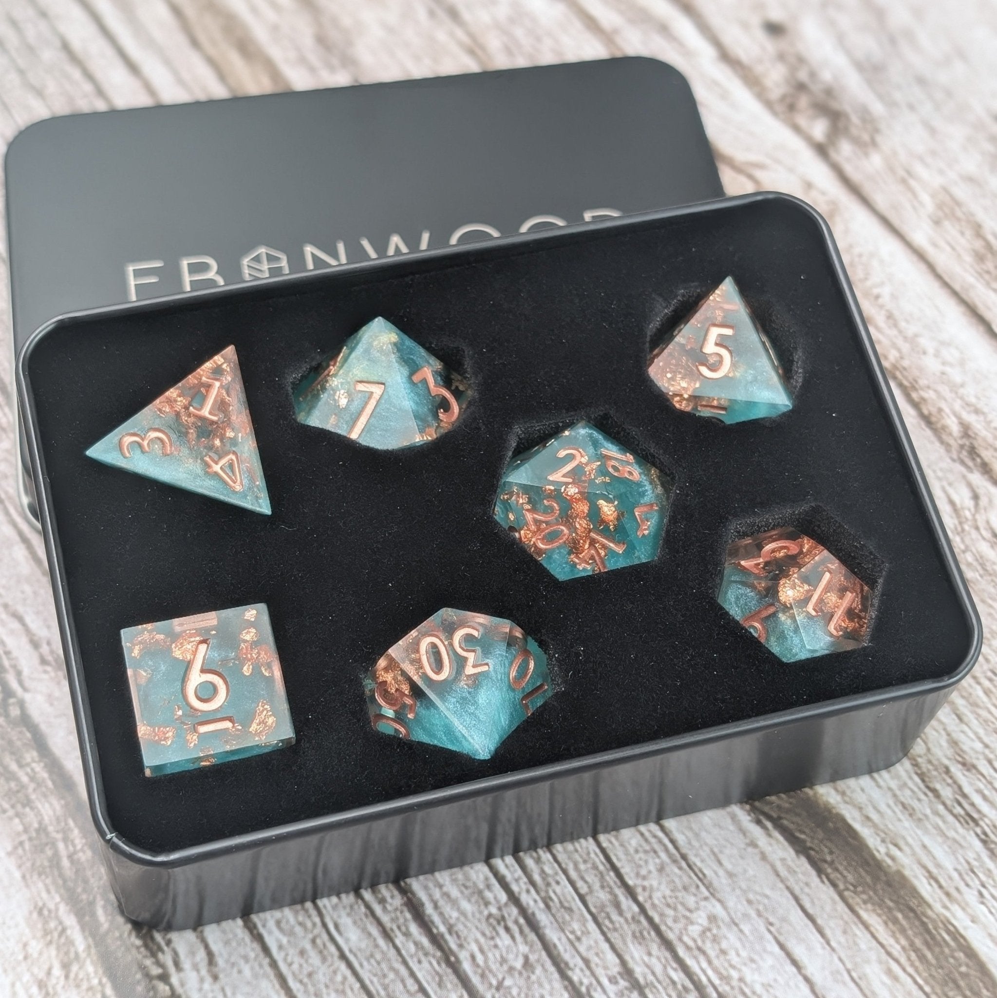 Seaforged Ember - 7 Piece Polyhedral Dice Set - EBONWOOD