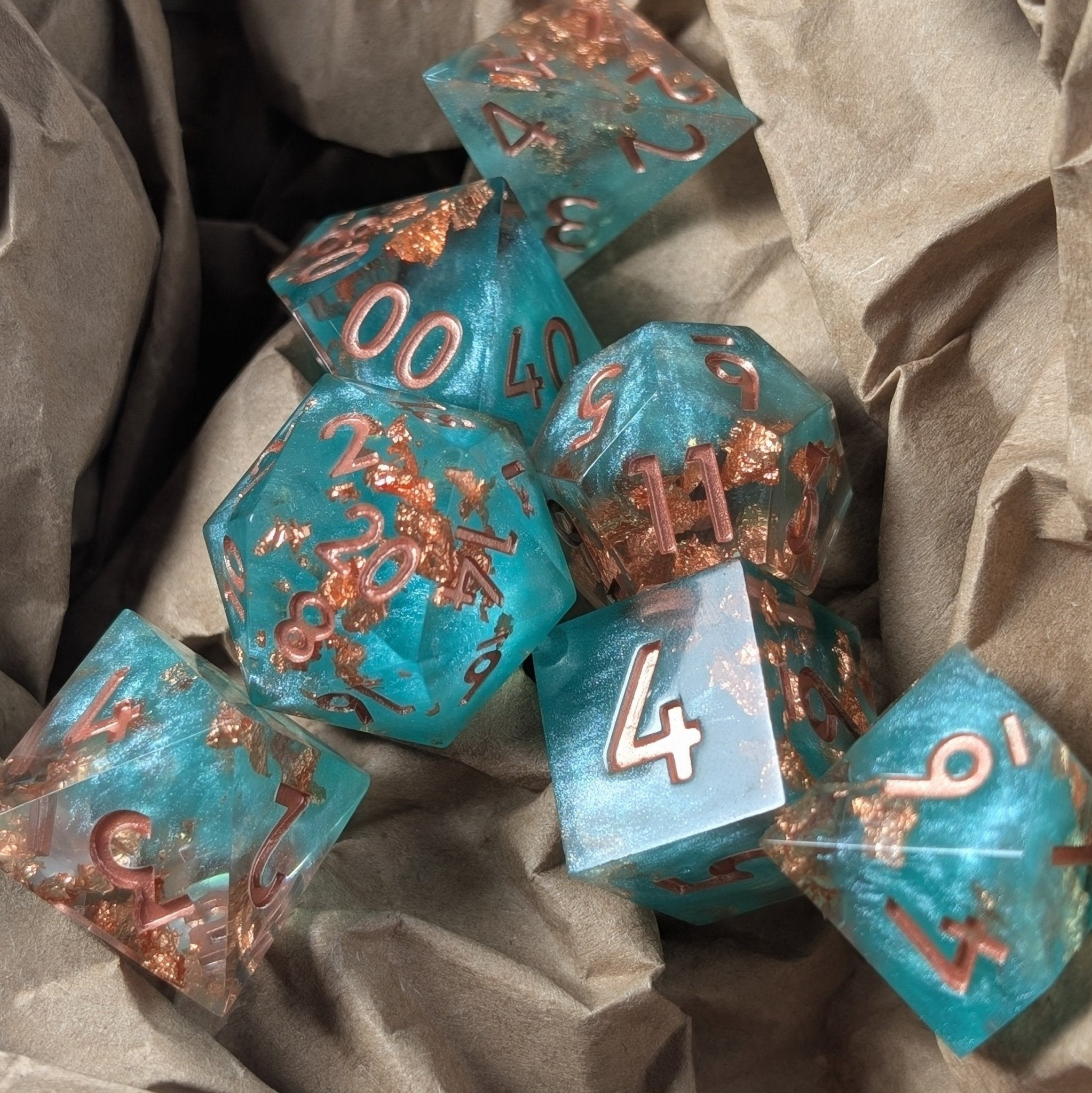Seaforged Ember - 7 Piece Polyhedral Dice Set - EBONWOOD