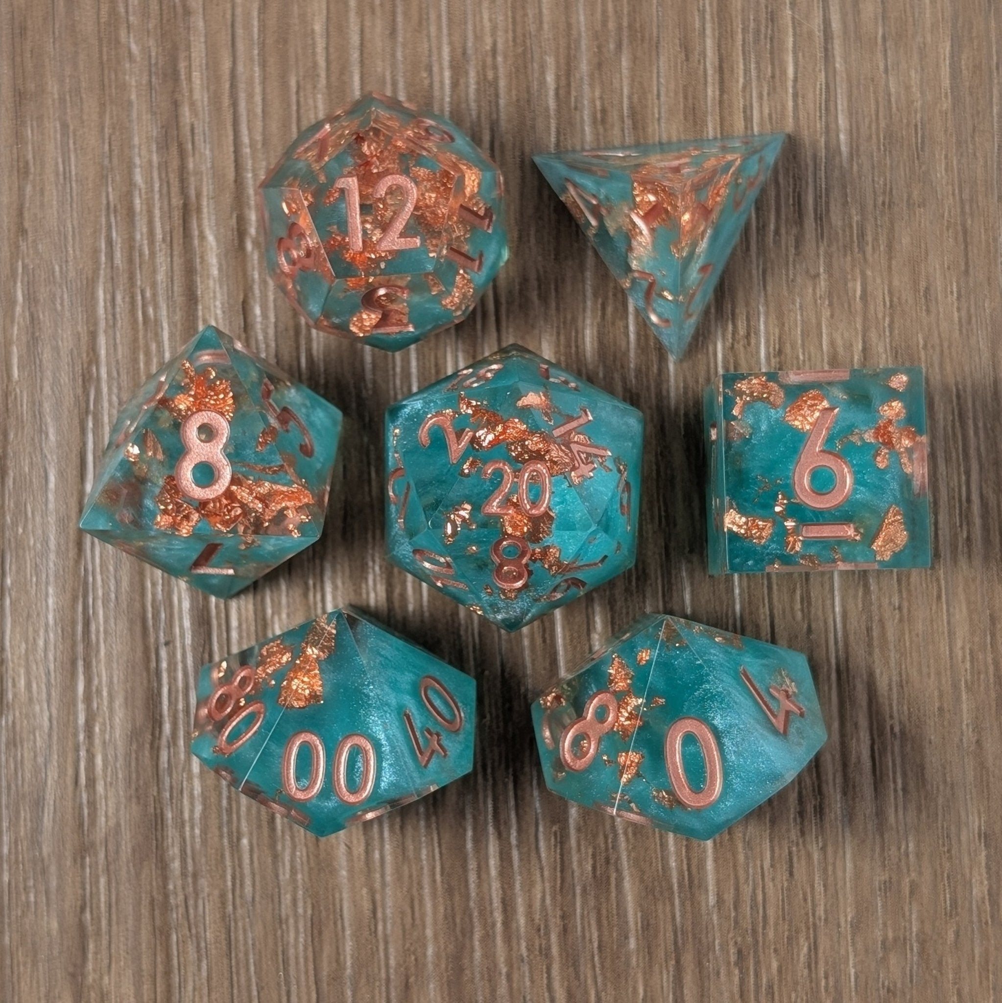 Seaforged Ember - 7 Piece Polyhedral Dice Set - EBONWOOD