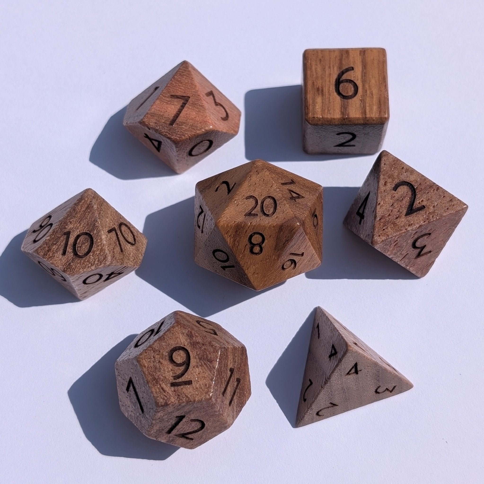 Teak Wood - 7 Piece Polyhedral Wooden Dice Set - EBONWOOD