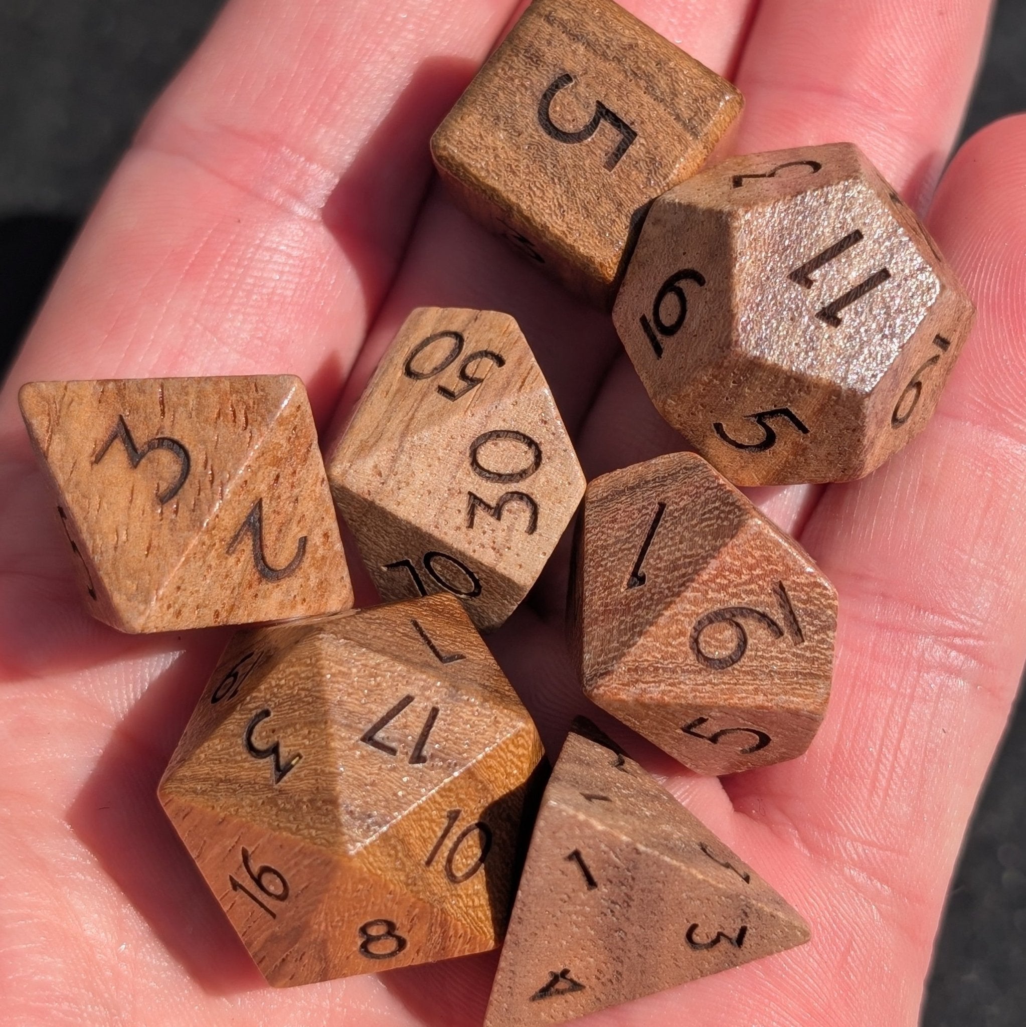 Teak Wood - 7 Piece Polyhedral Wooden Dice Set - EBONWOOD