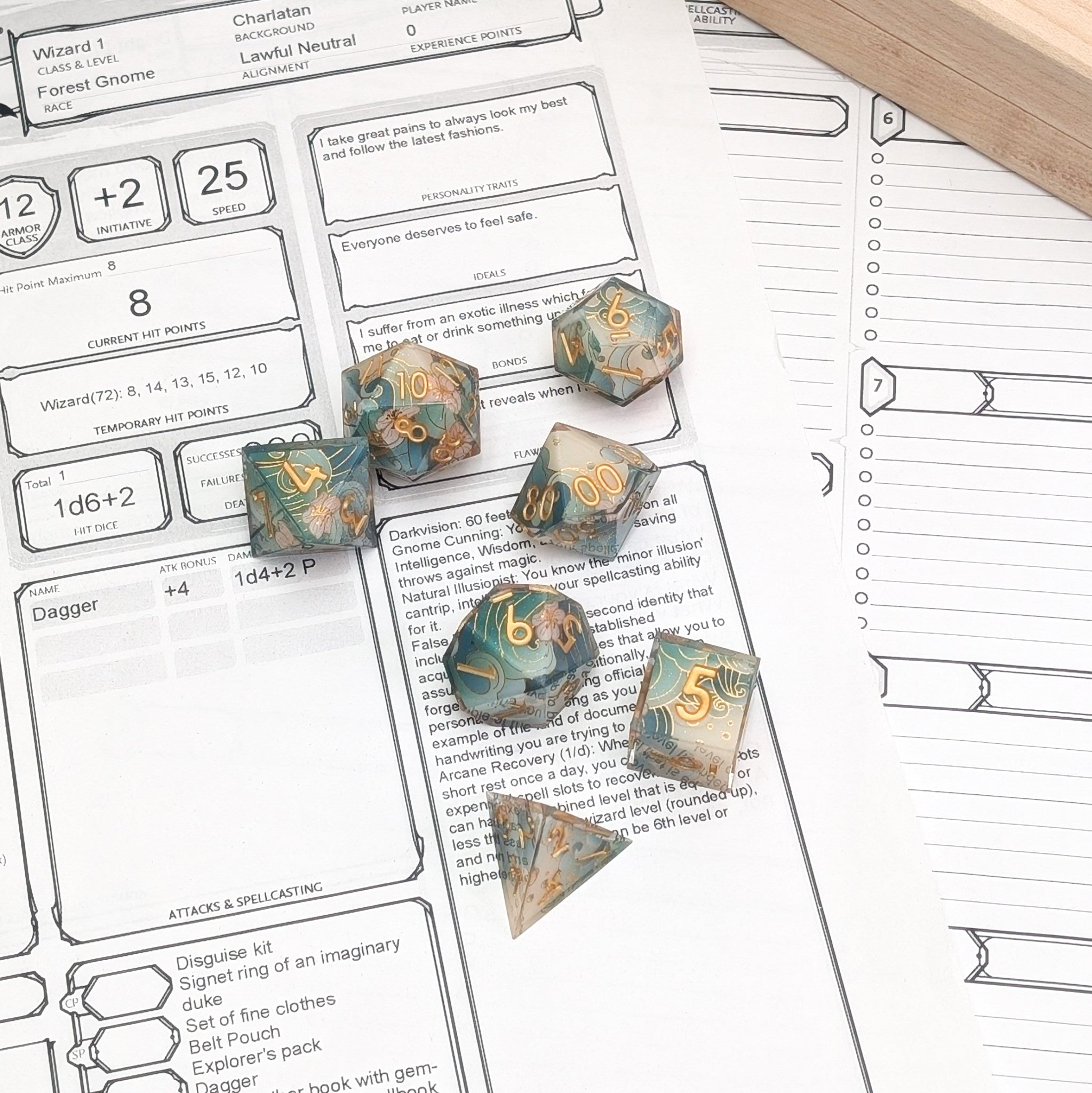 Tidal Focus - 7 Piece Luxury D&D Dice Set - EBONWOOD