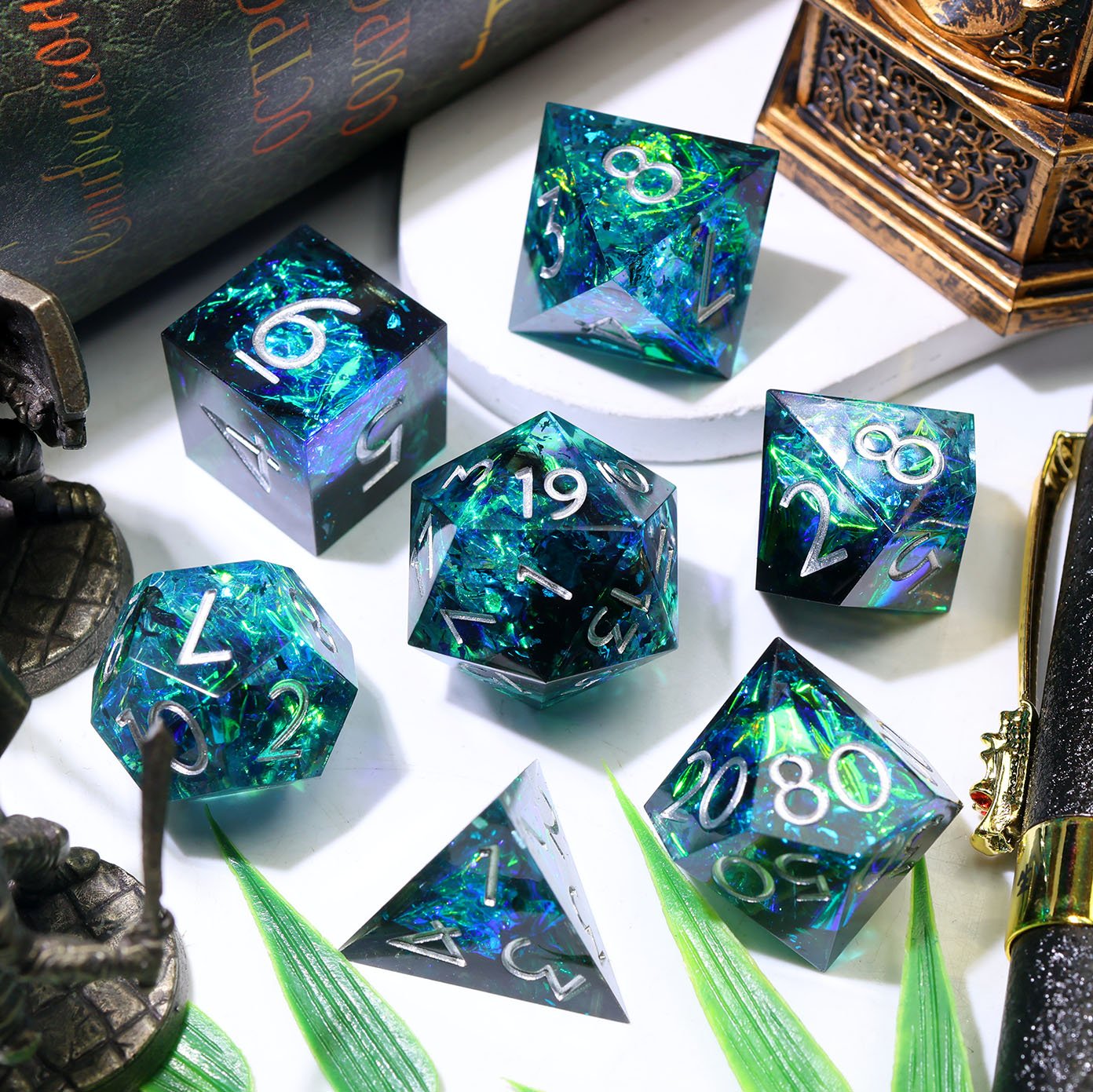 Trenchlight - 7 Piece Polyhedral Dice Set - EBONWOOD