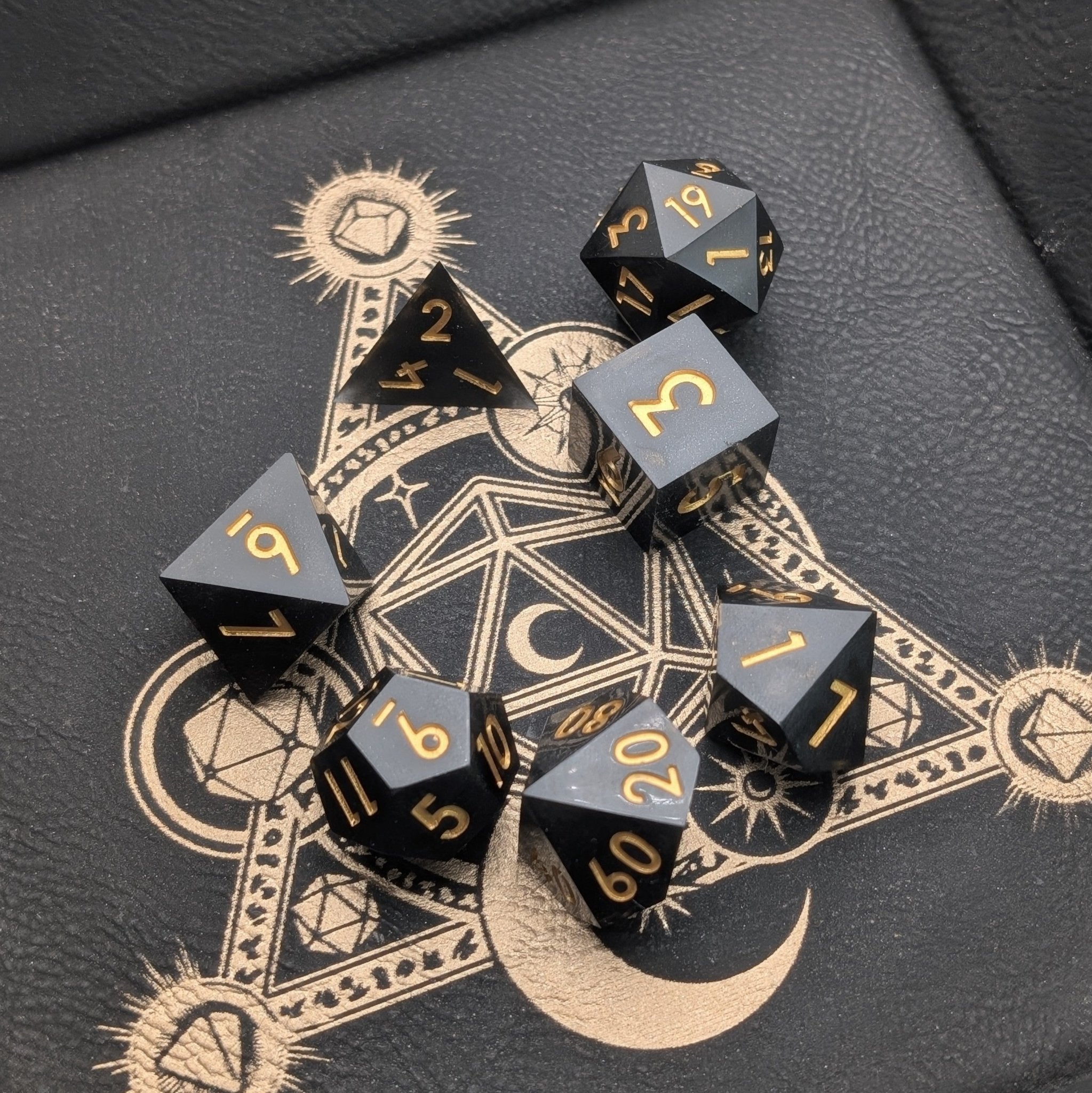 Voidgold - 7 Piece Polyhedral Dice Set - EBONWOOD