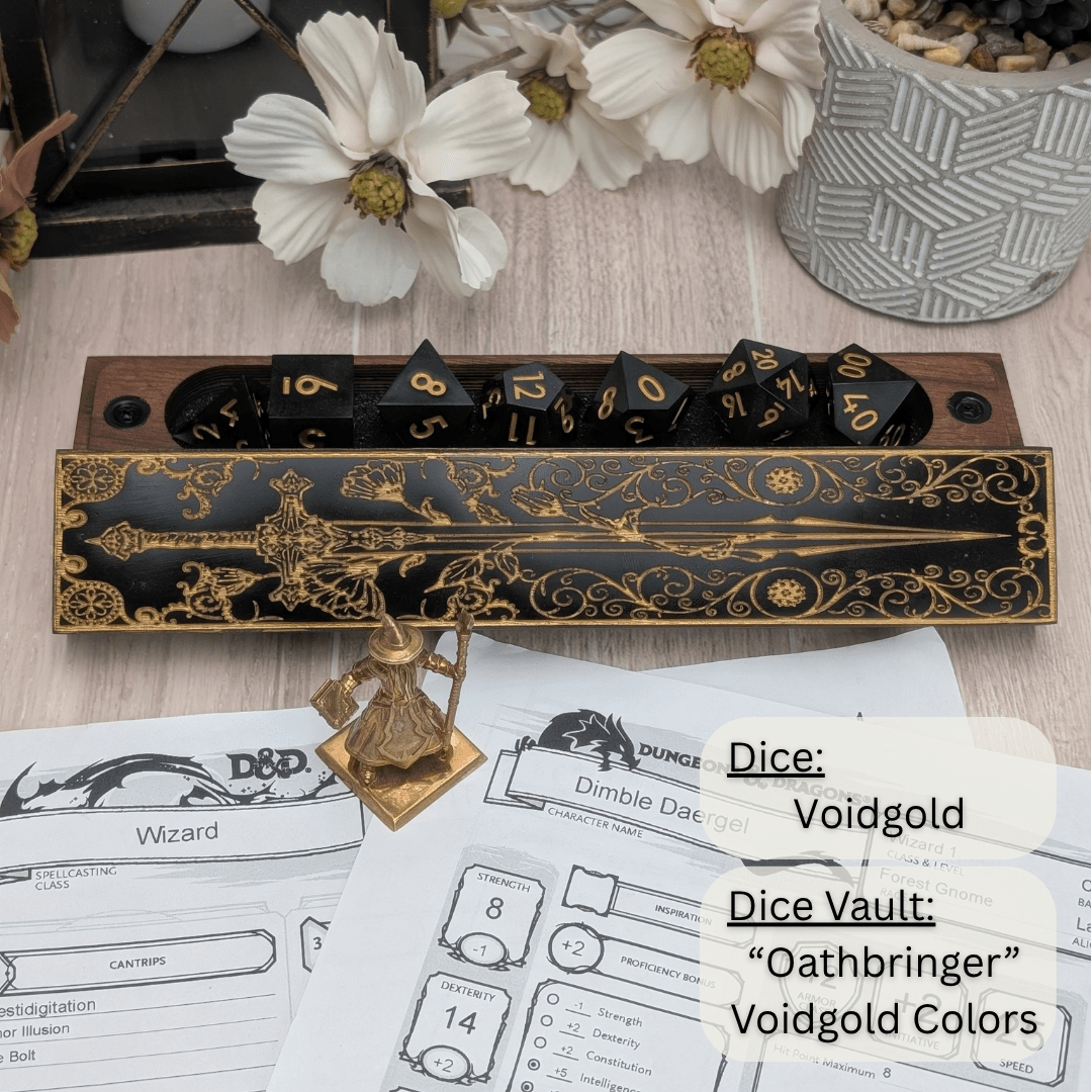 Voidgold - 7 Piece Polyhedral Dice Set - EBONWOOD