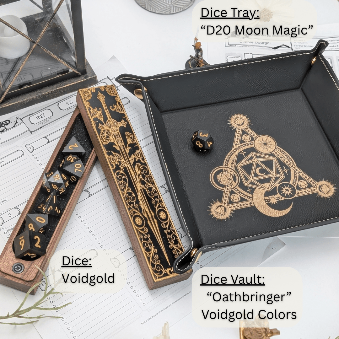 Voidgold - 7 Piece Polyhedral Dice Set - EBONWOOD