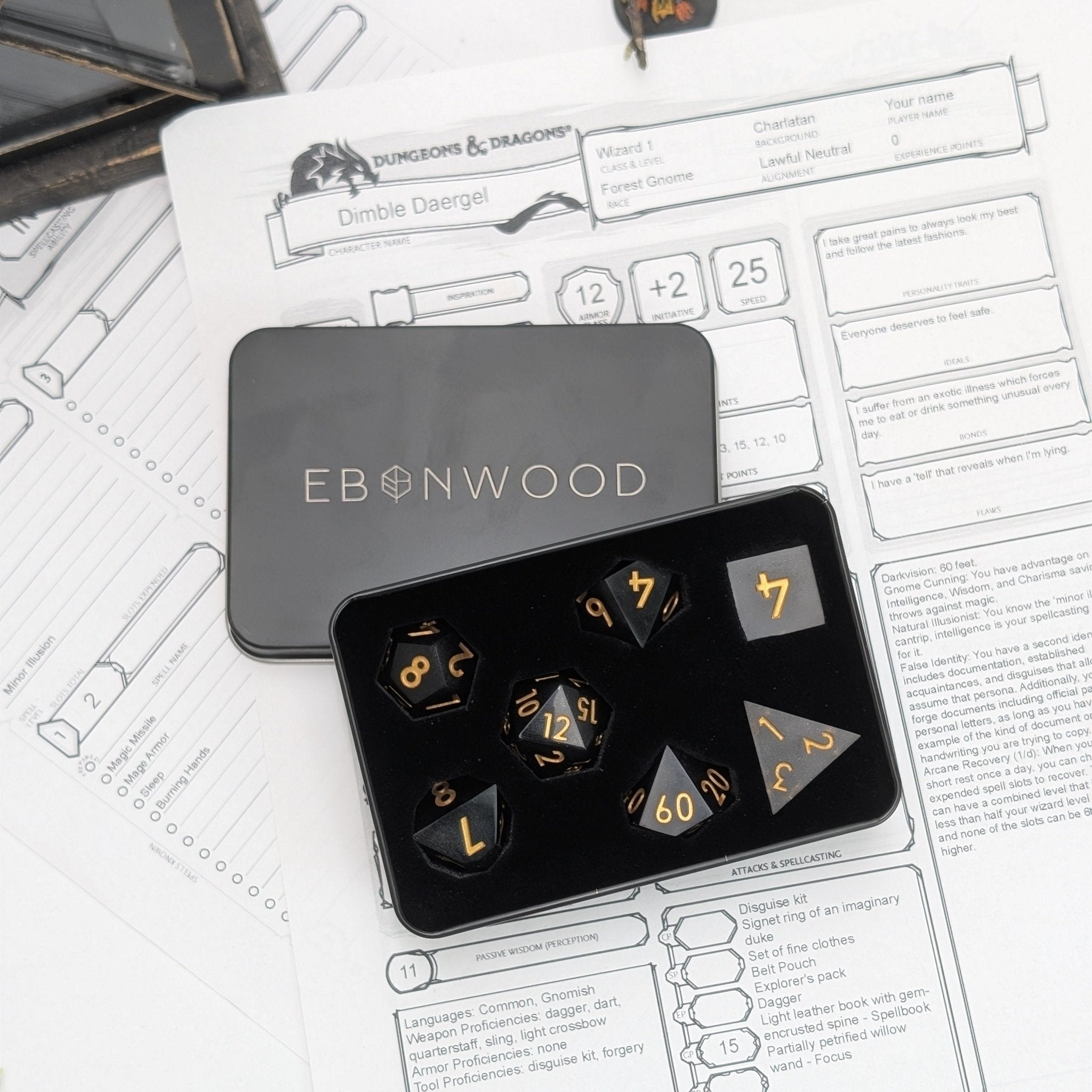 Voidgold - 7 Piece Polyhedral Dice Set - EBONWOOD