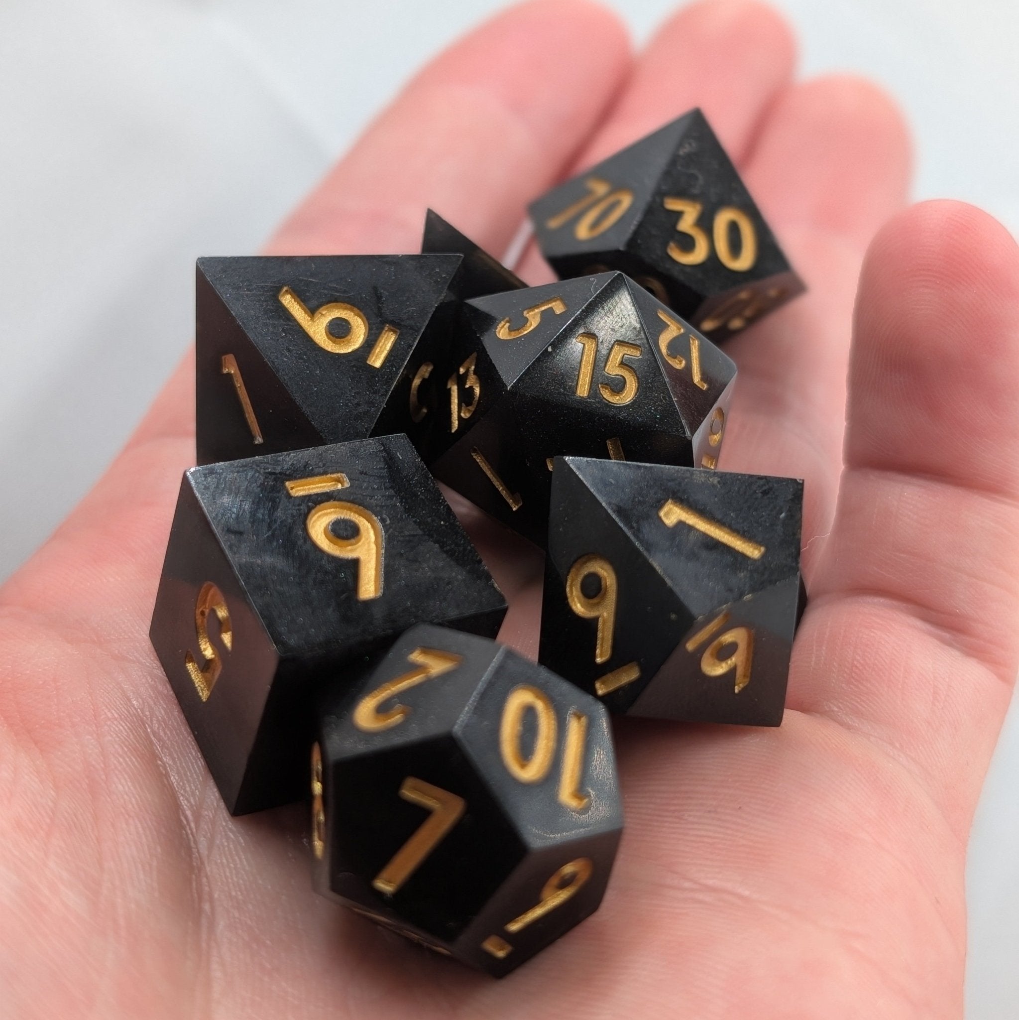 Voidgold - 7 Piece Polyhedral Dice Set - EBONWOOD