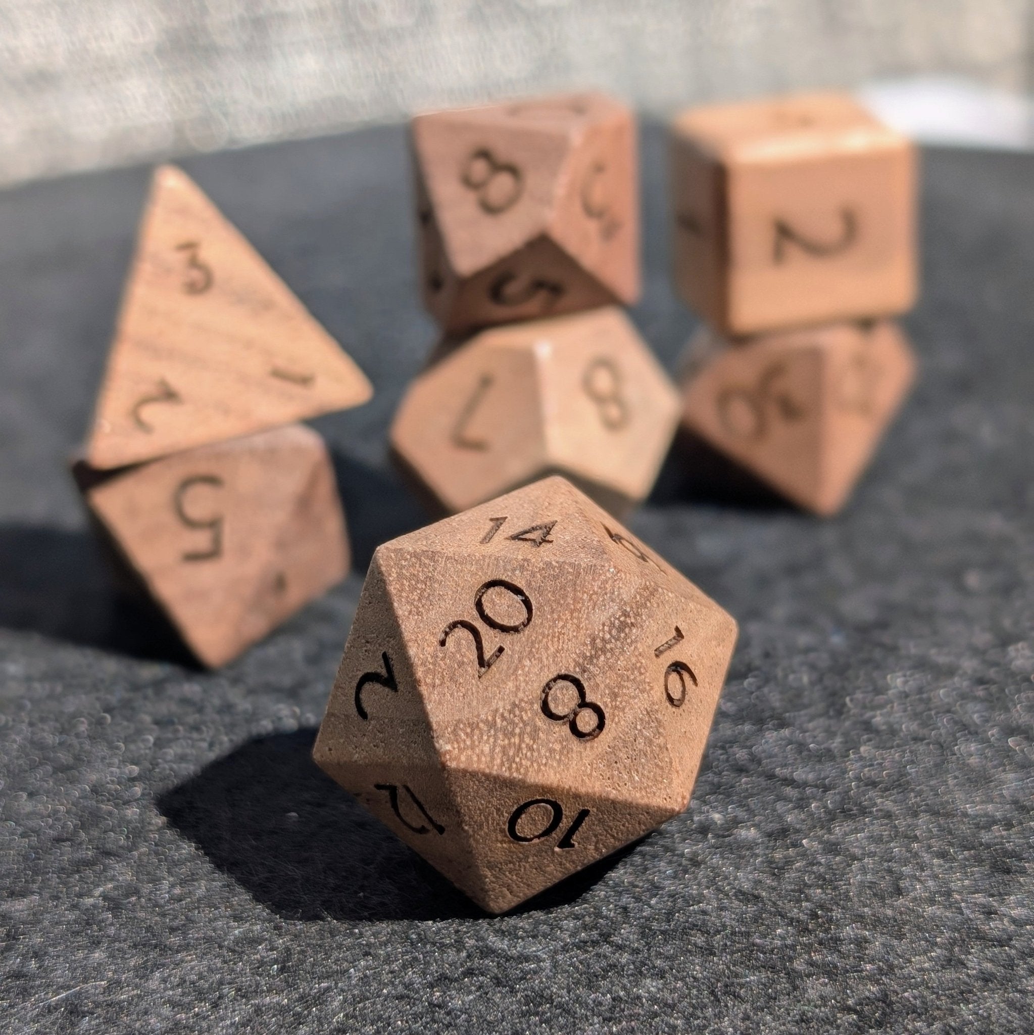 Walnut - 7 Piece Polyhedral Wooden Dice Set - EBONWOOD