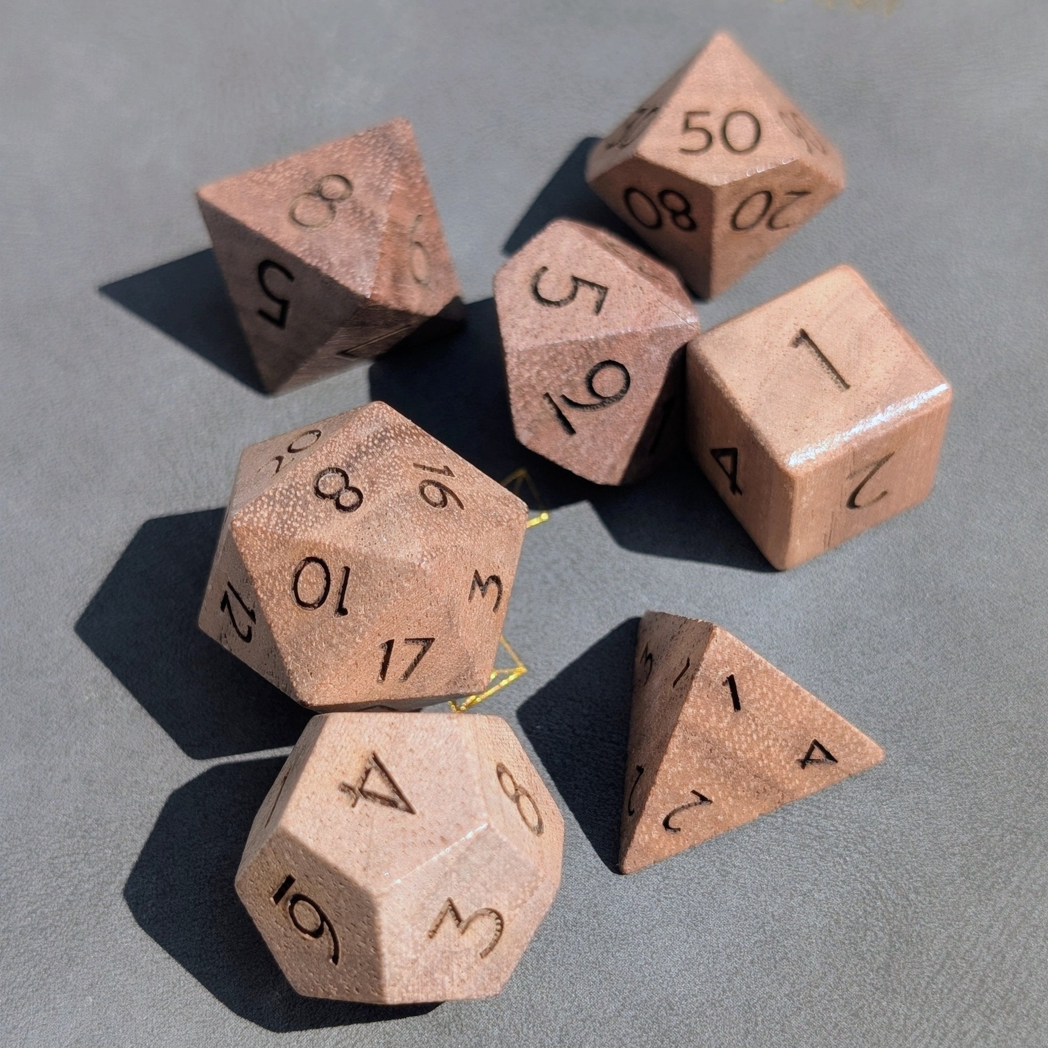 Walnut - 7 Piece Polyhedral Wooden Dice Set - EBONWOOD