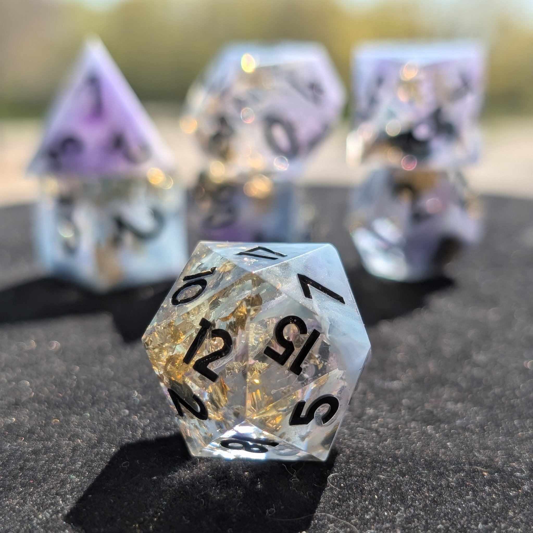 Whispering Vial - 7 Piece Polyhedral Dice Set - EBONWOOD