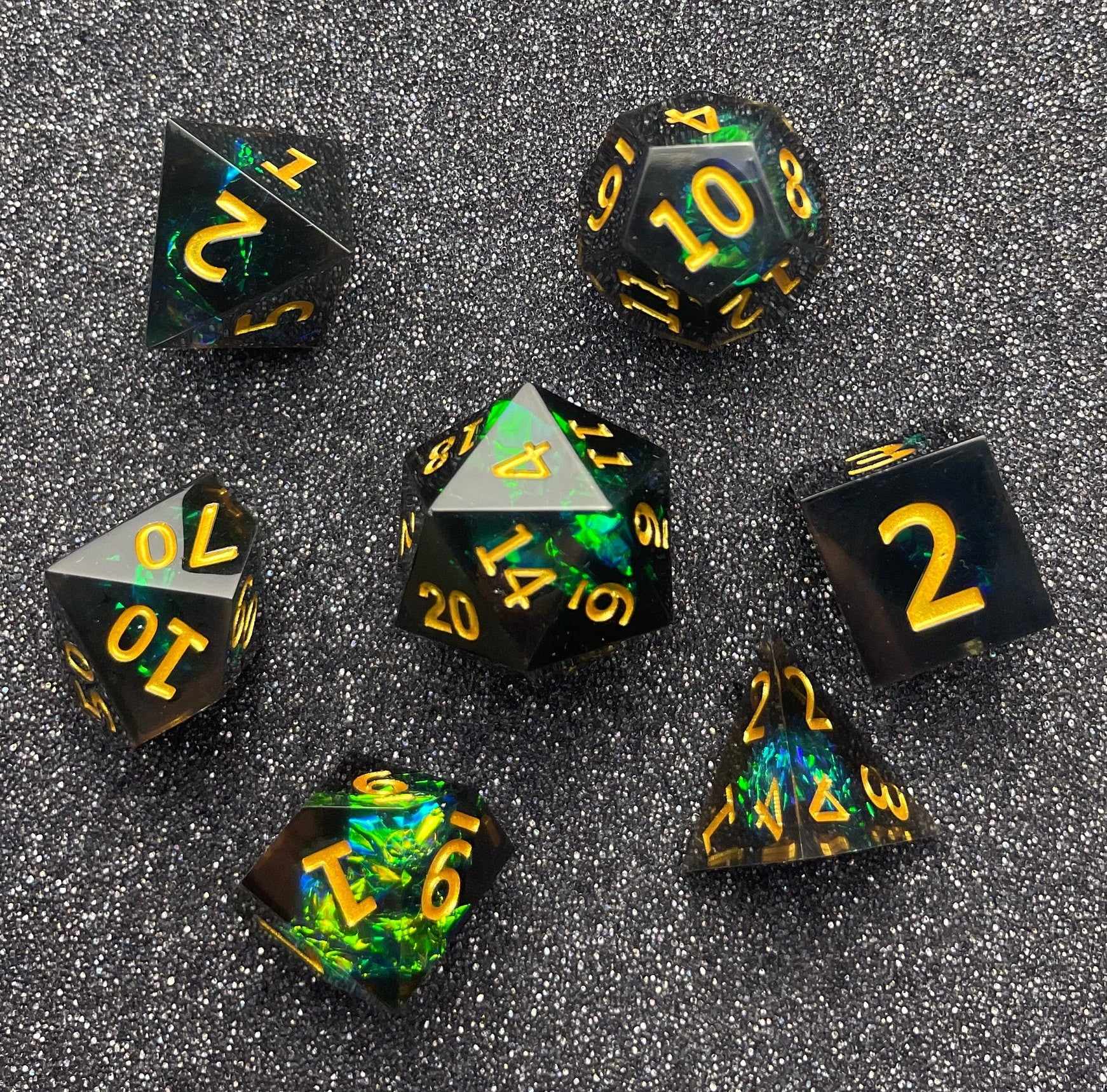 Obsidian Emerald - 7 Piece Luxury D&D Dice Set